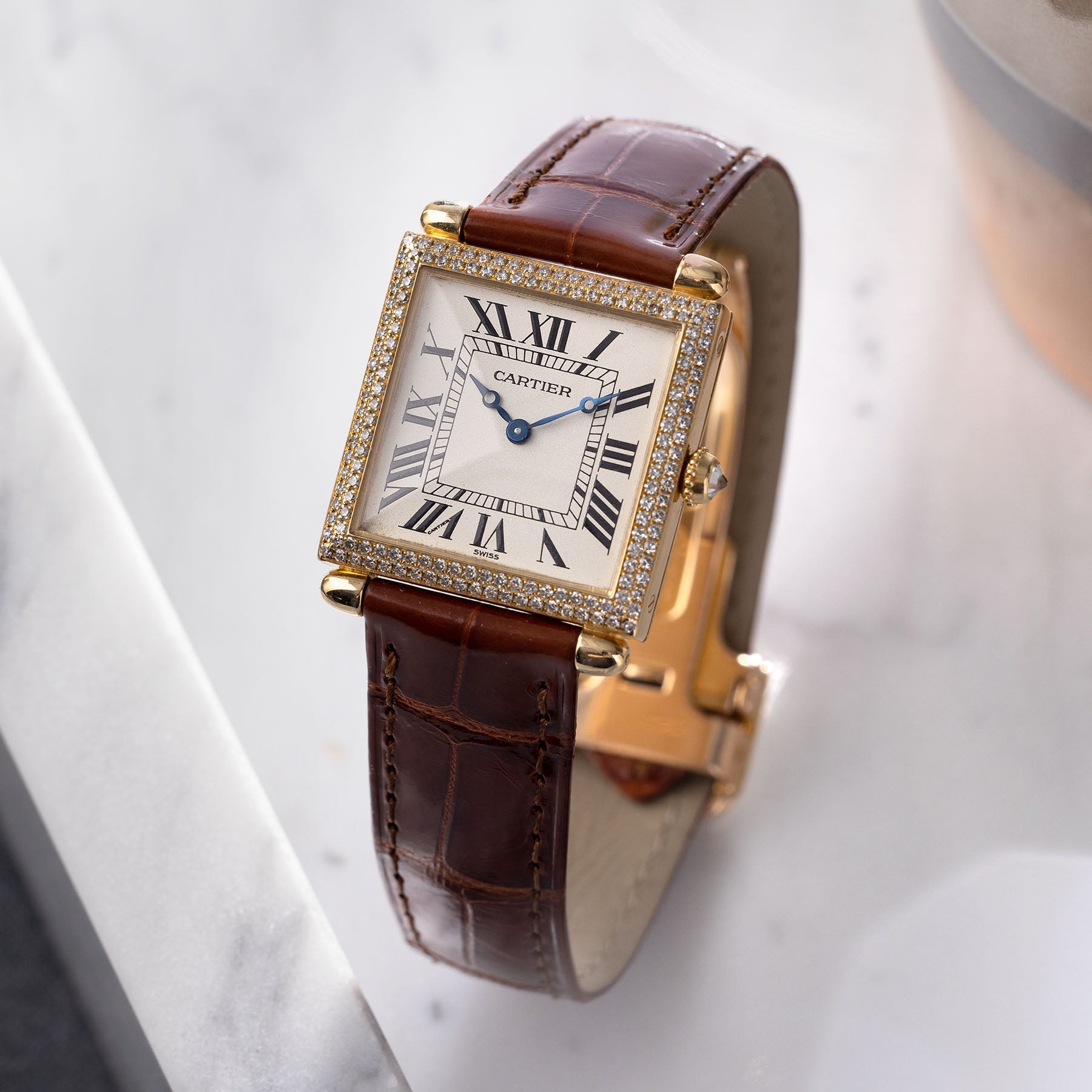 Cartier Tank Obus 1630 Yellow Gold Diamond Bezel Cartier Service