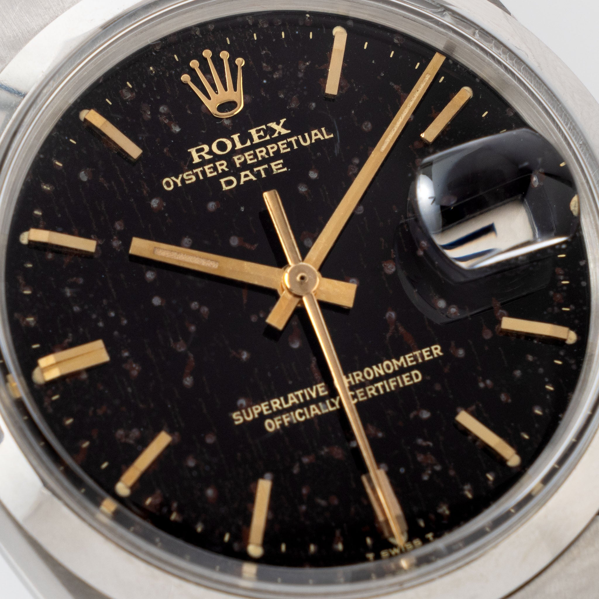 Rolex Oyster Perpetual Date 1500 Tropical Gilt Dial with Original Chronometer Paper