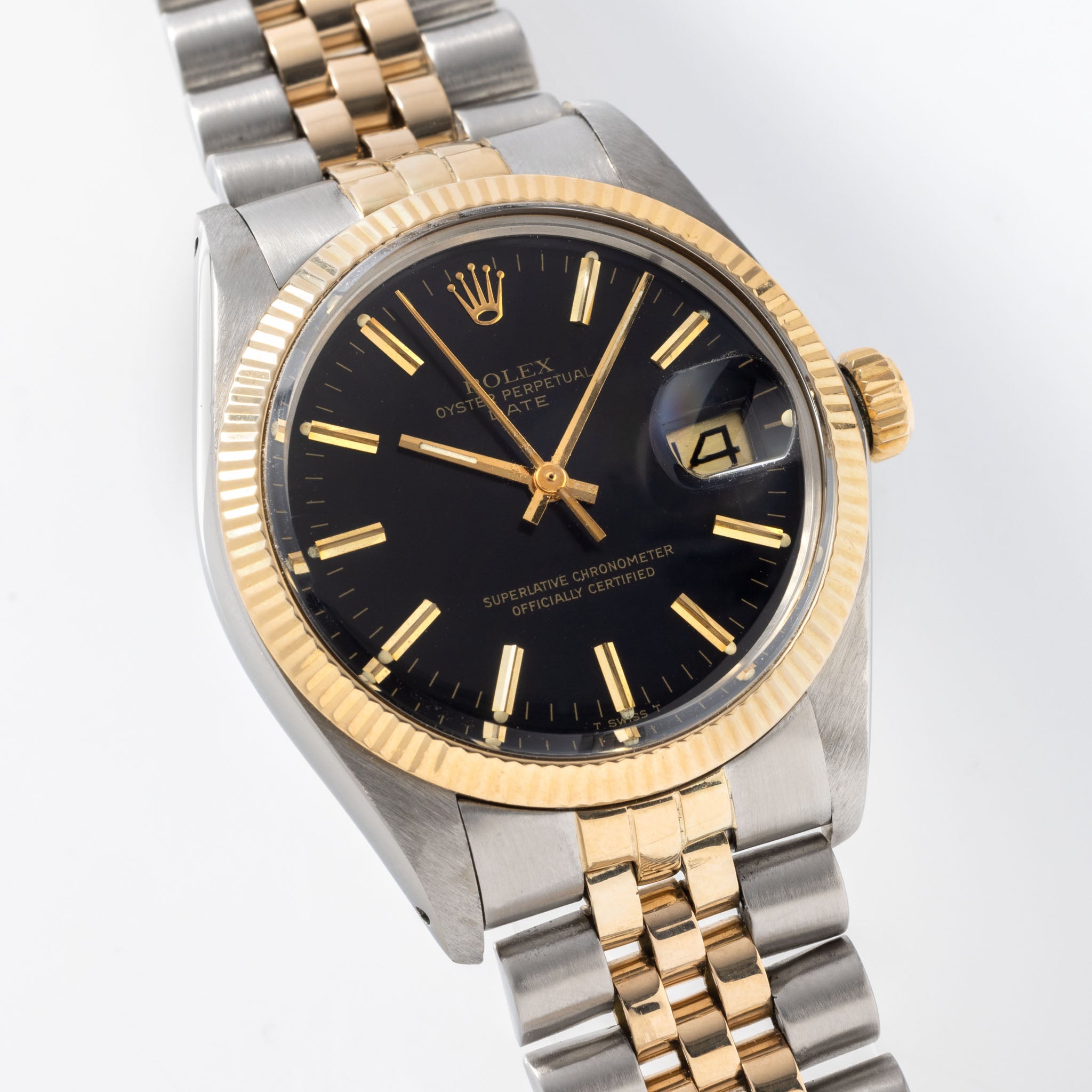 Rolex Oyster Perpetual Date 1505 Steel and Gold Black Dial