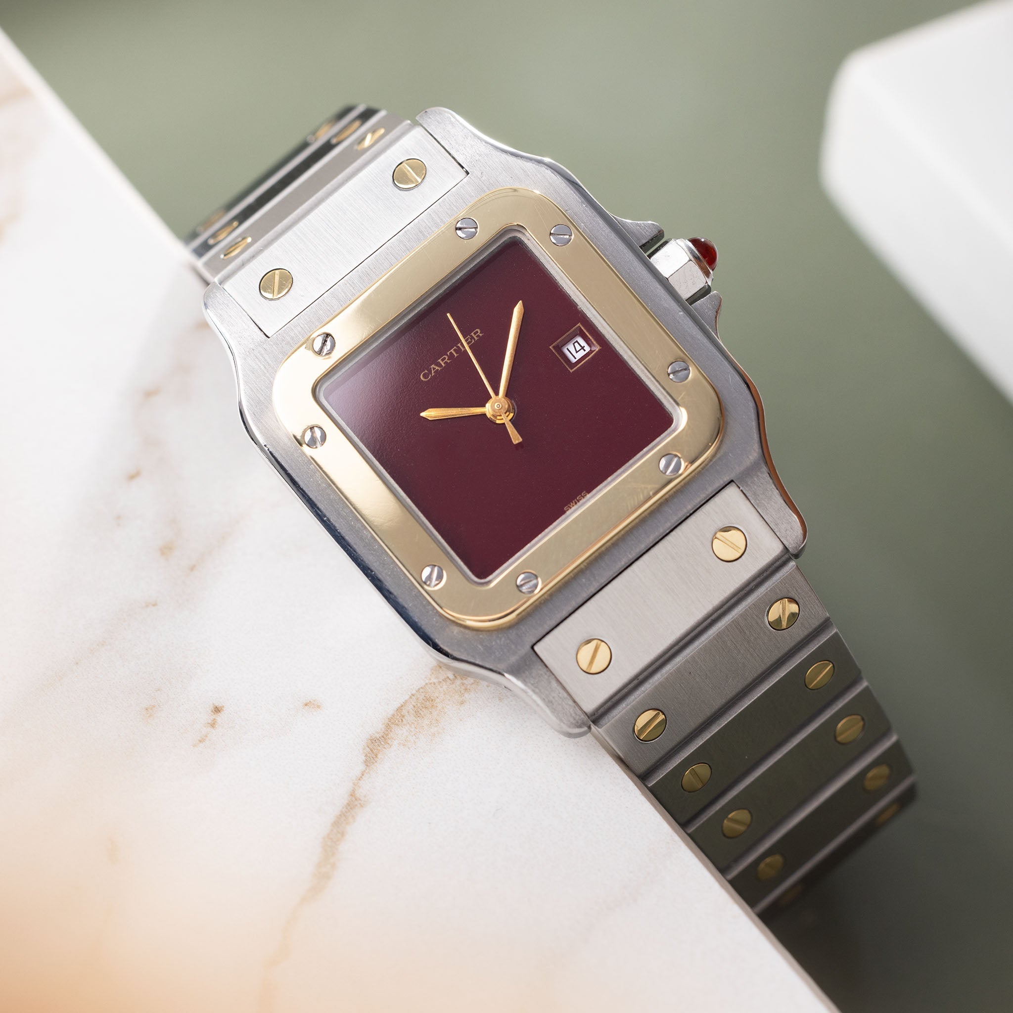 Cartier Santos 2961 Steel and Gold with Burgundy Dial