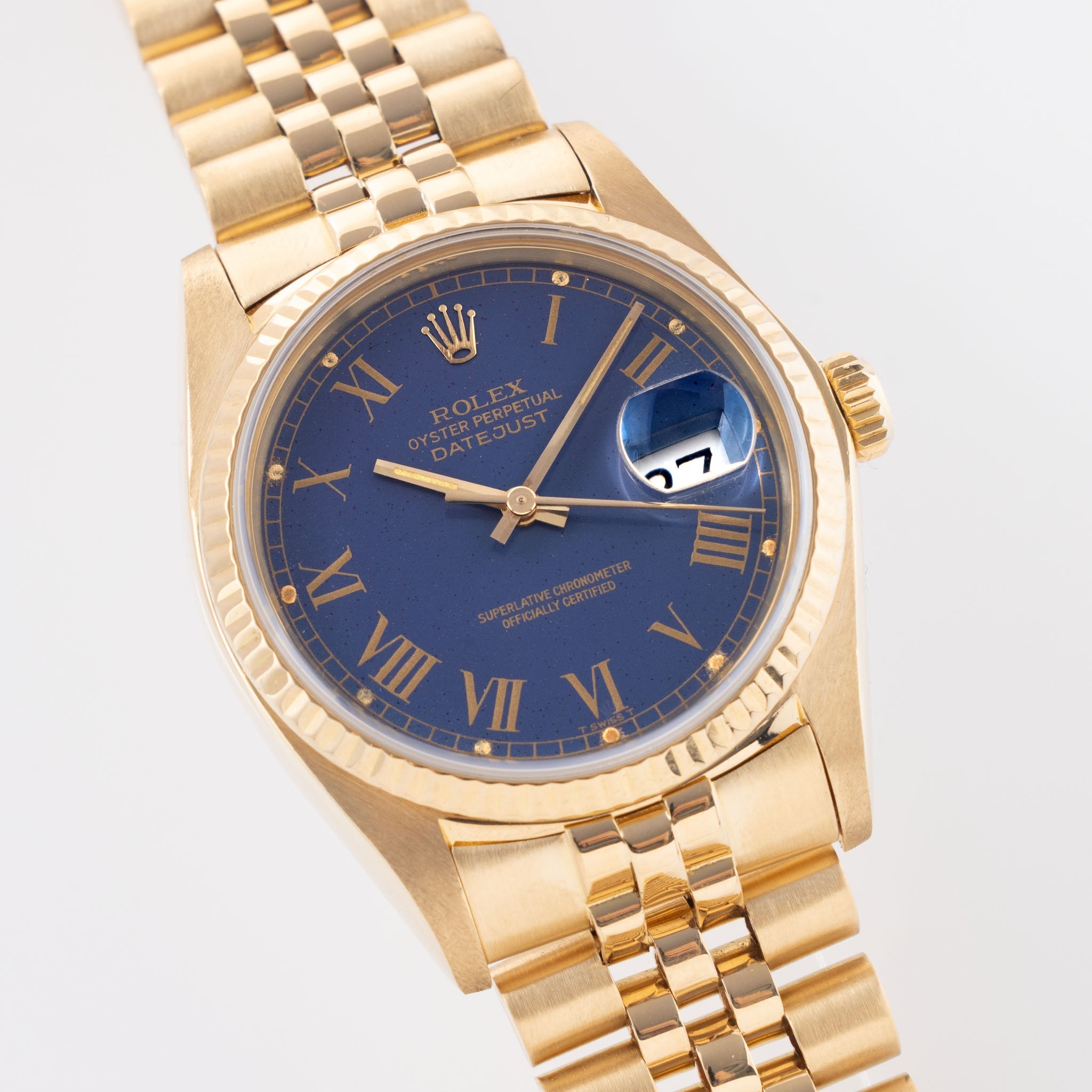 Rolex Datejust Yellow Gold Blue Buckley Dial Ref 16018