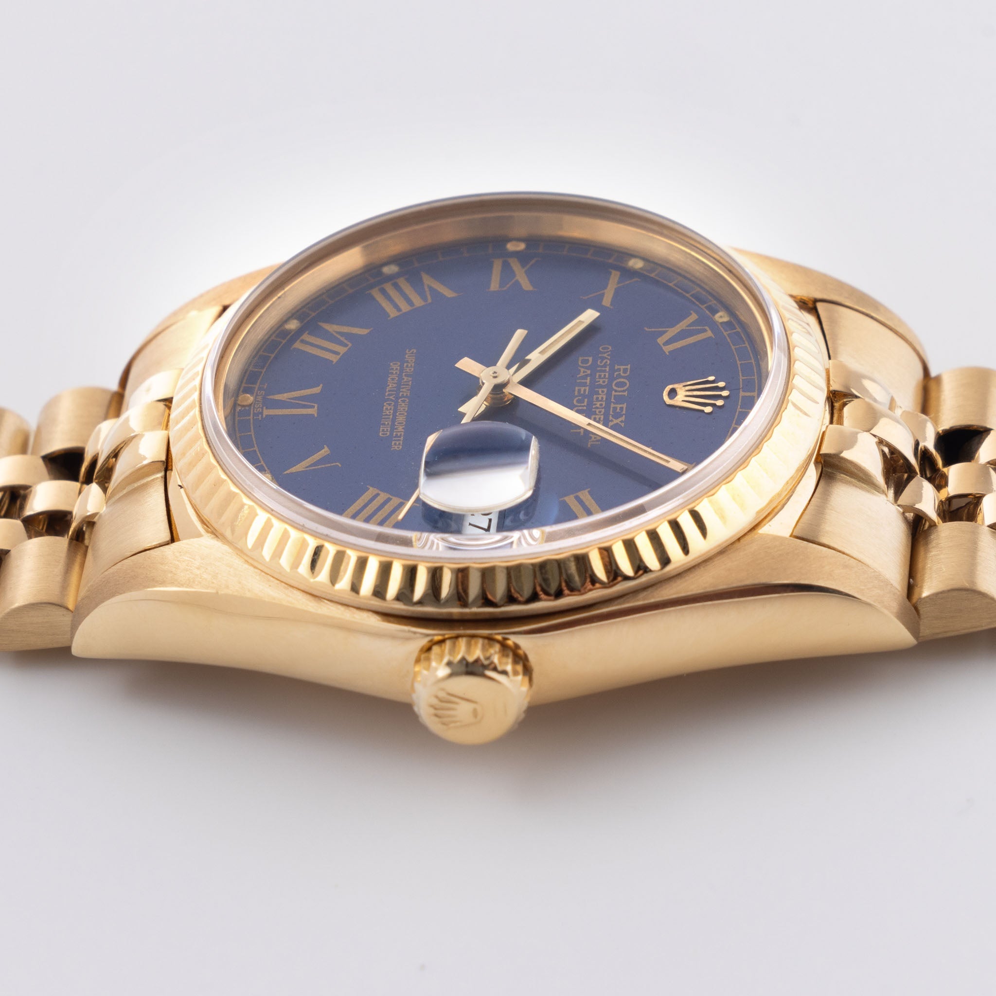 Rolex Datejust Yellow Gold Blue Buckley Dial Ref 16018