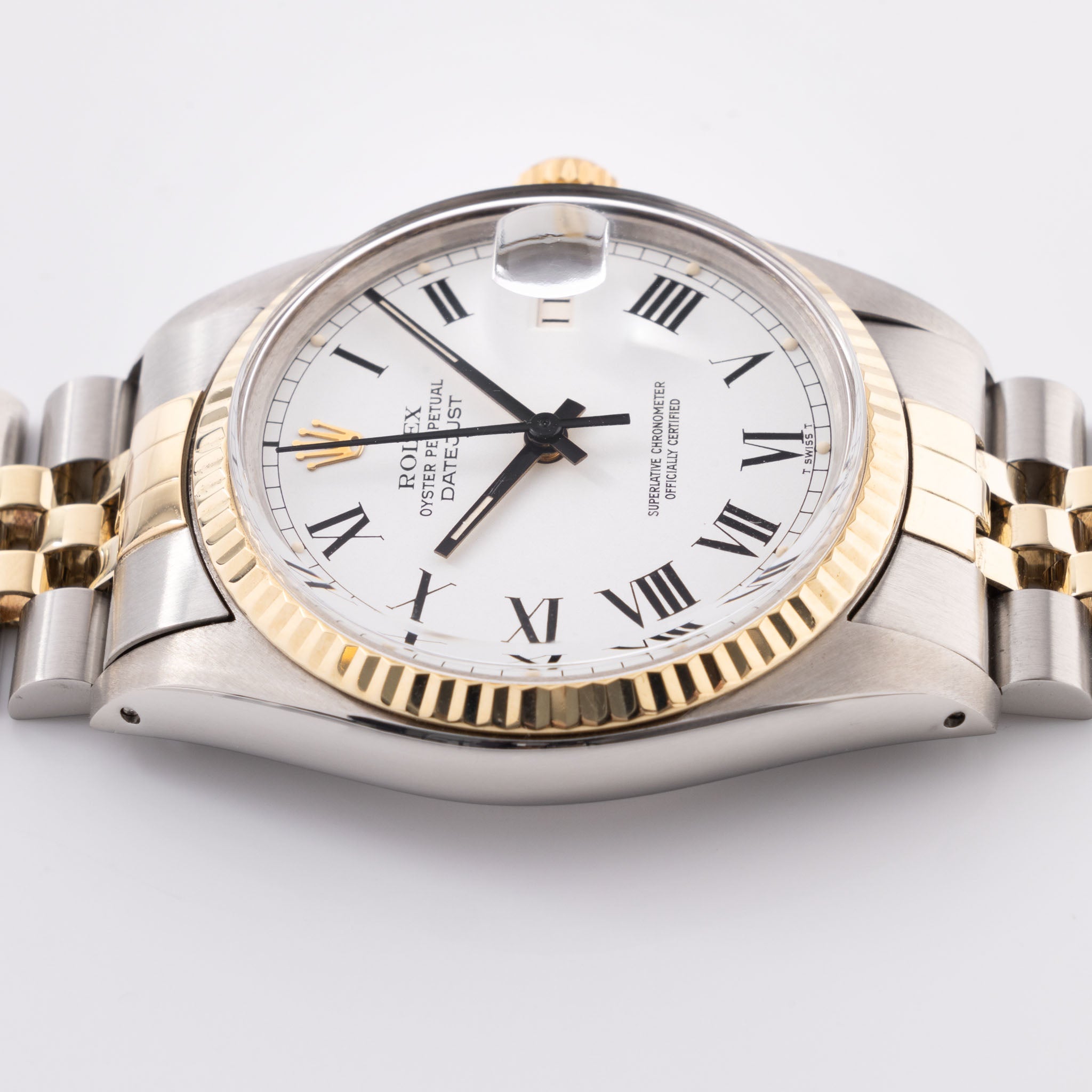 Rolex Datejust Steel and Gold White Buckley Dial Ref 16013