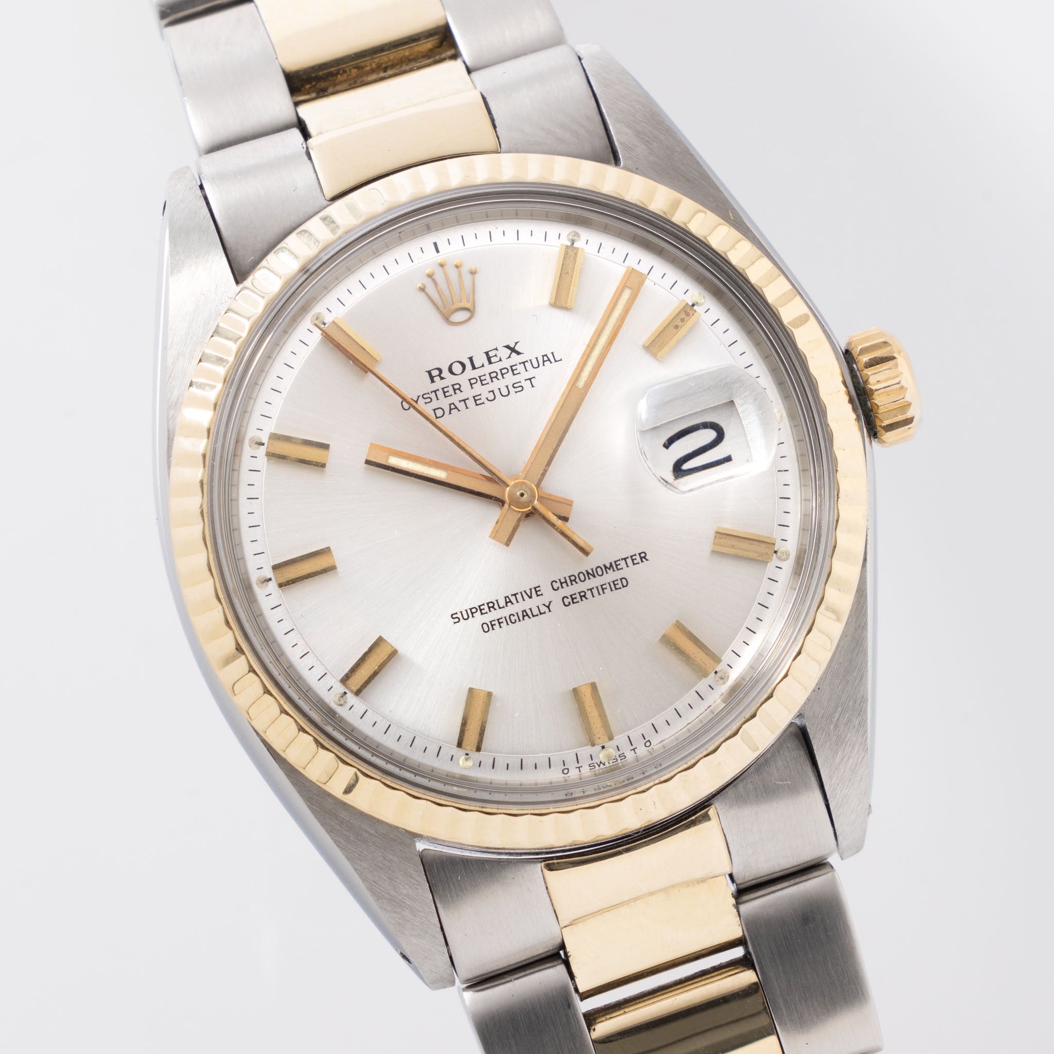 Rolex Datejust Steel and Yellow Gold Silver Wide Boy Dial Ref 1601/3