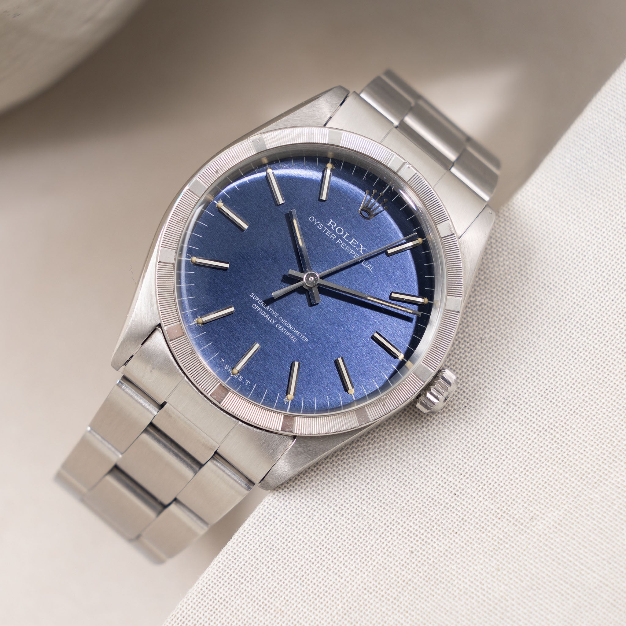 Rolex Oyster Perpetual Blue Horizontal Brushed Dial Ref 1007