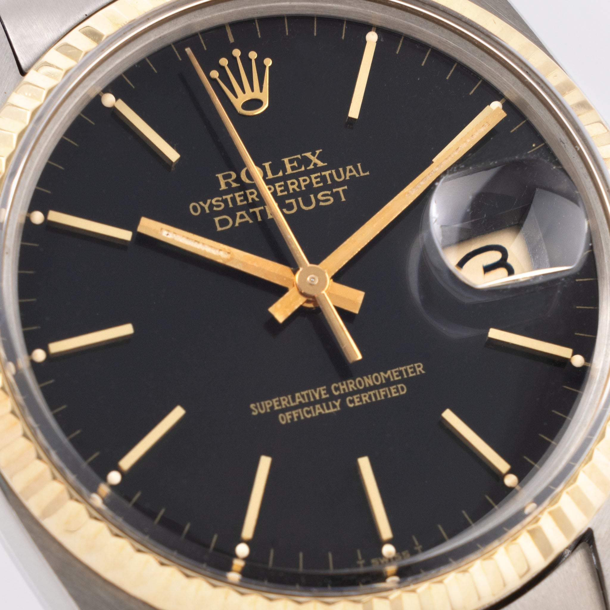 Rolex Datejust black dial steel and gold ref 16013 