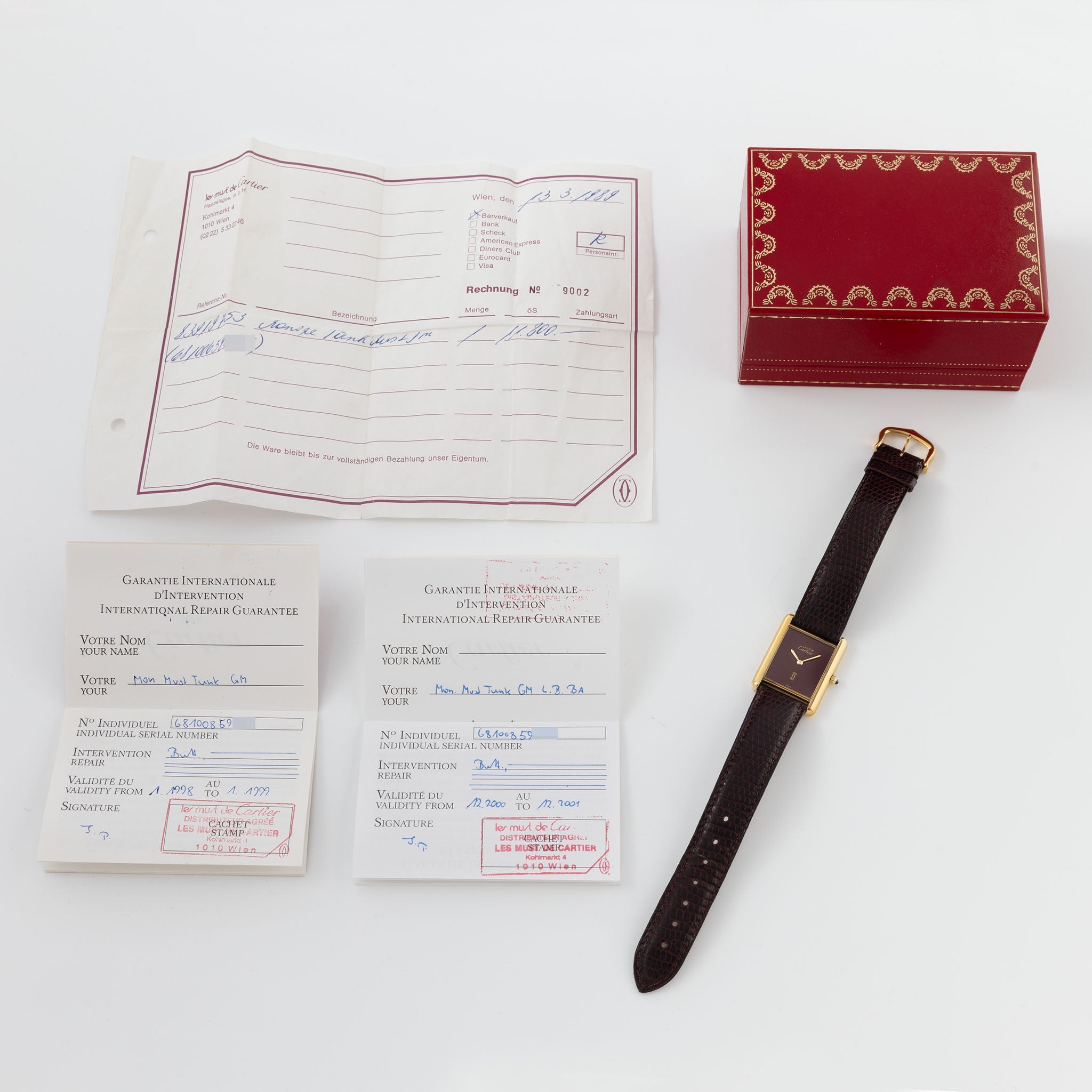 Cartier Tank Must de Cartier 6-81006 Burgundy Dial Box and Papers