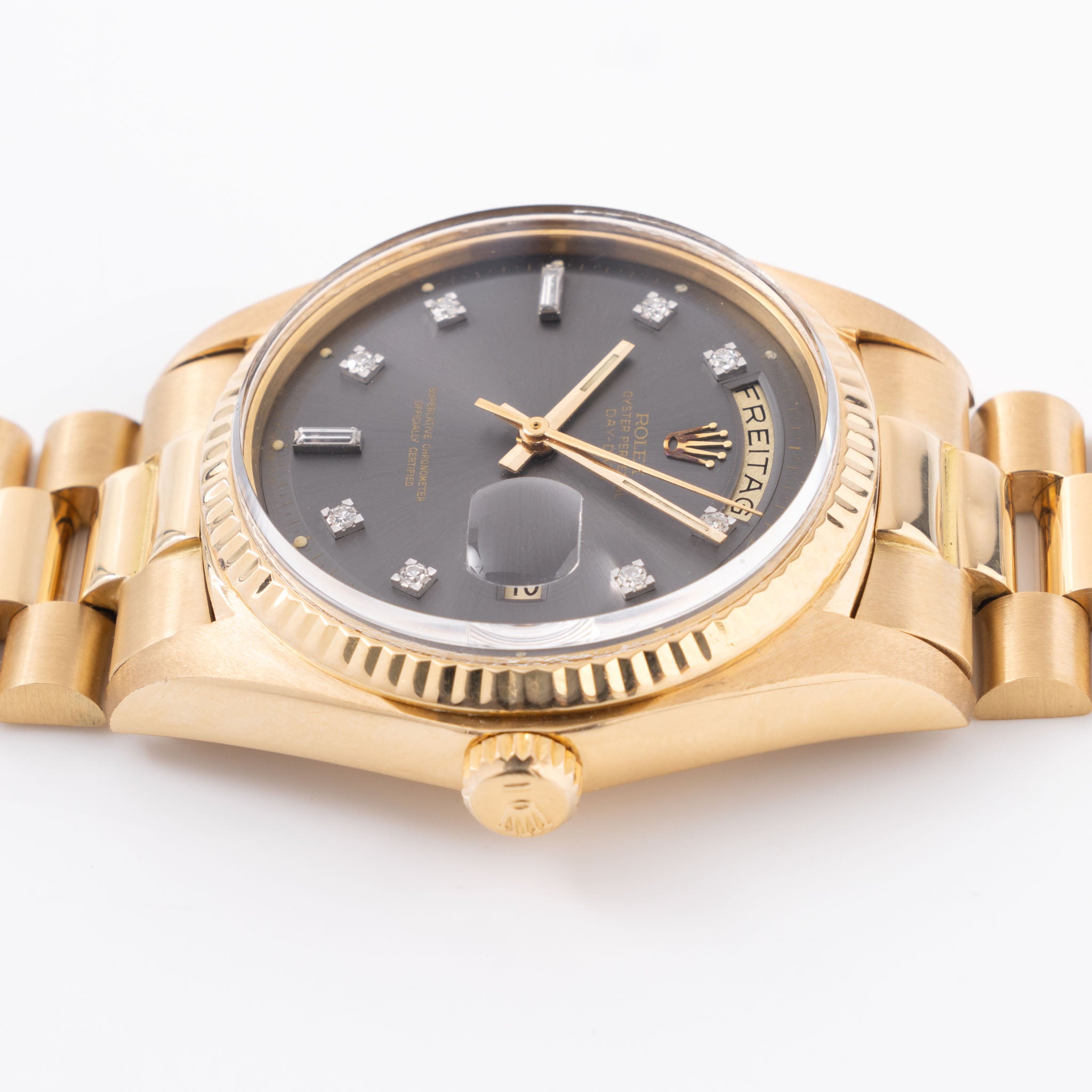 Rolex Day-Date Rare Grey Soleil Diamond Dial in 18k Yellow Gold Ref. 1803