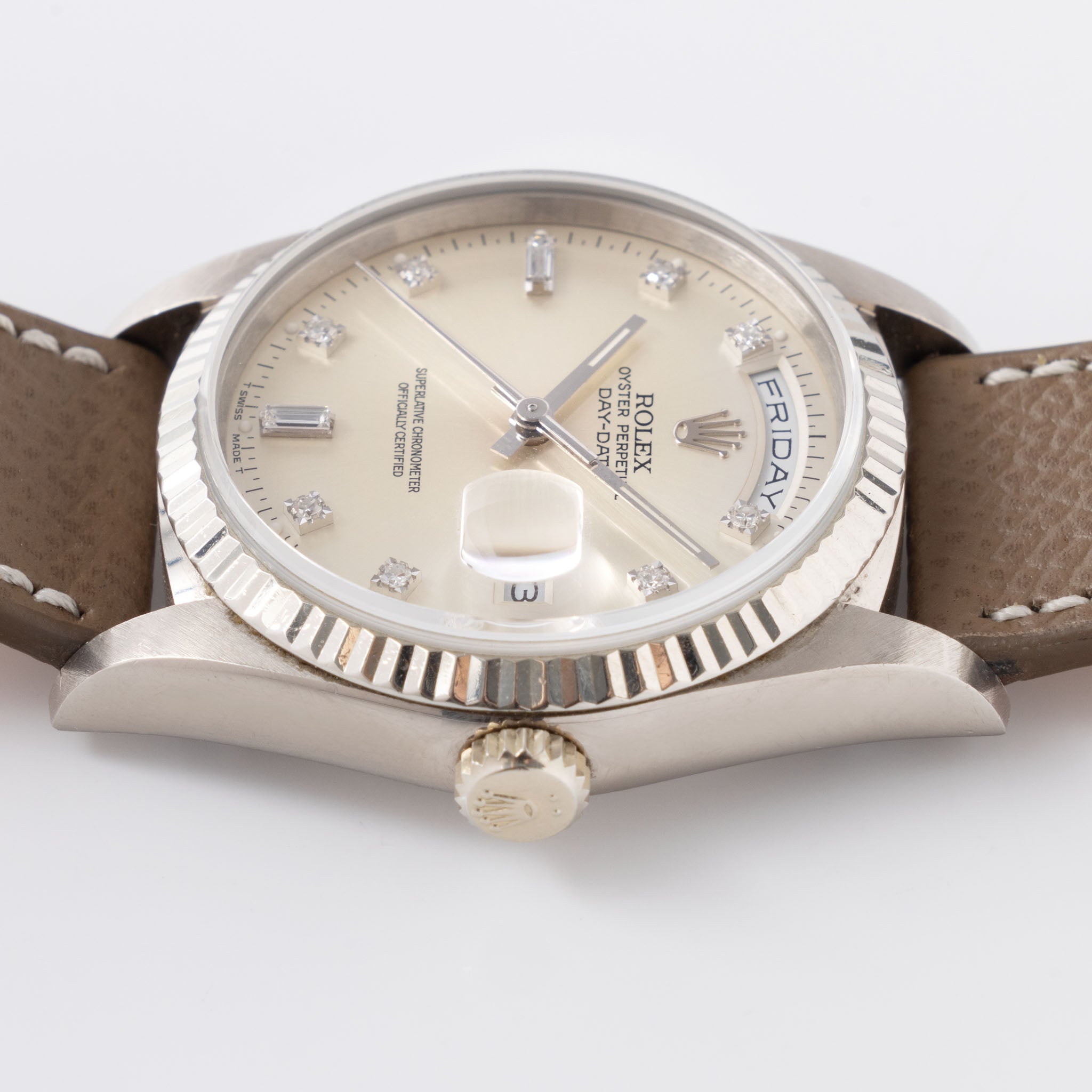 Rolex Day-Date Silver Soleil-Finished Diamond Markers Dial Ref. 18239