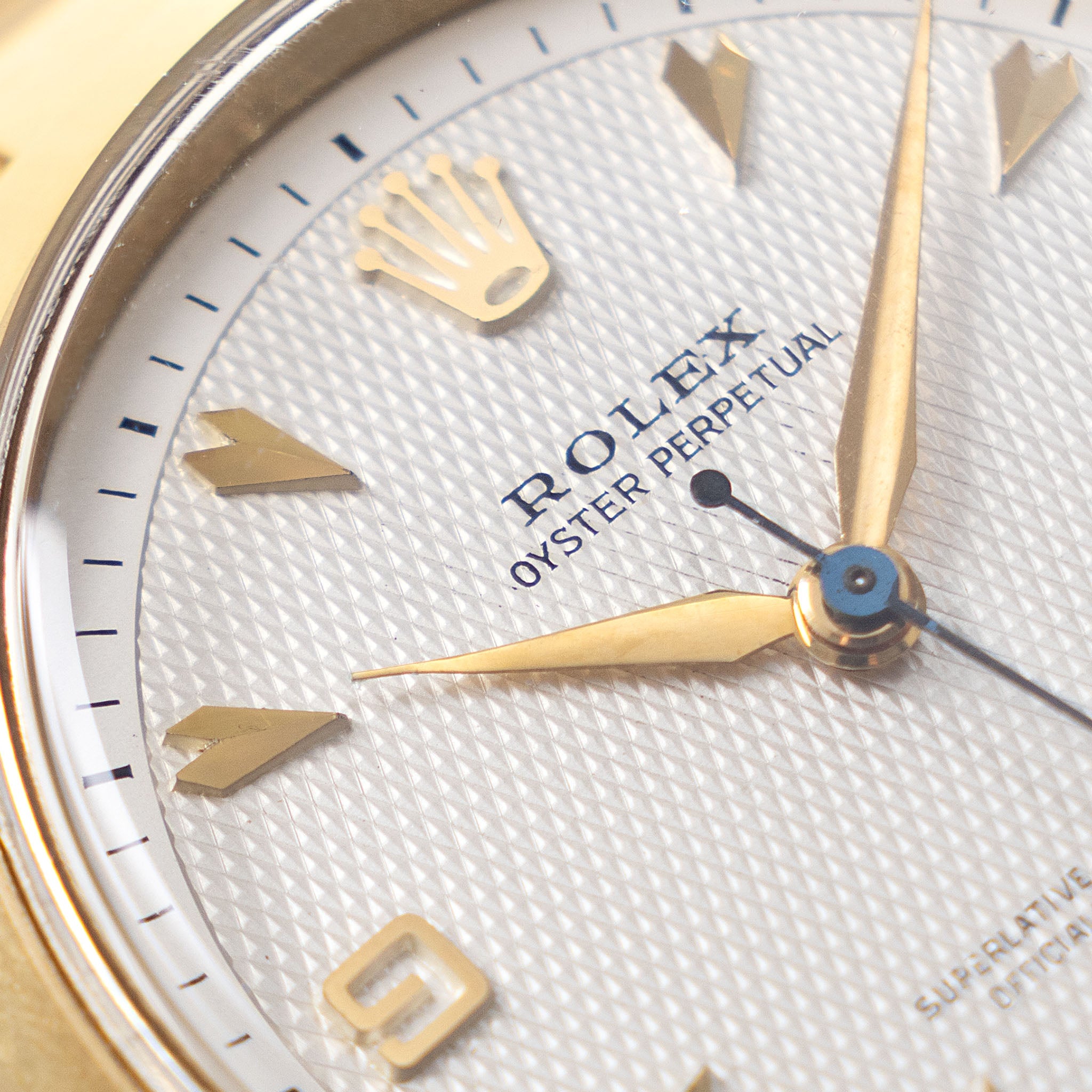 Rolex Oyster Perpetual Silver Waffle Dial Ref. 5500 in 14k Yellow Gold