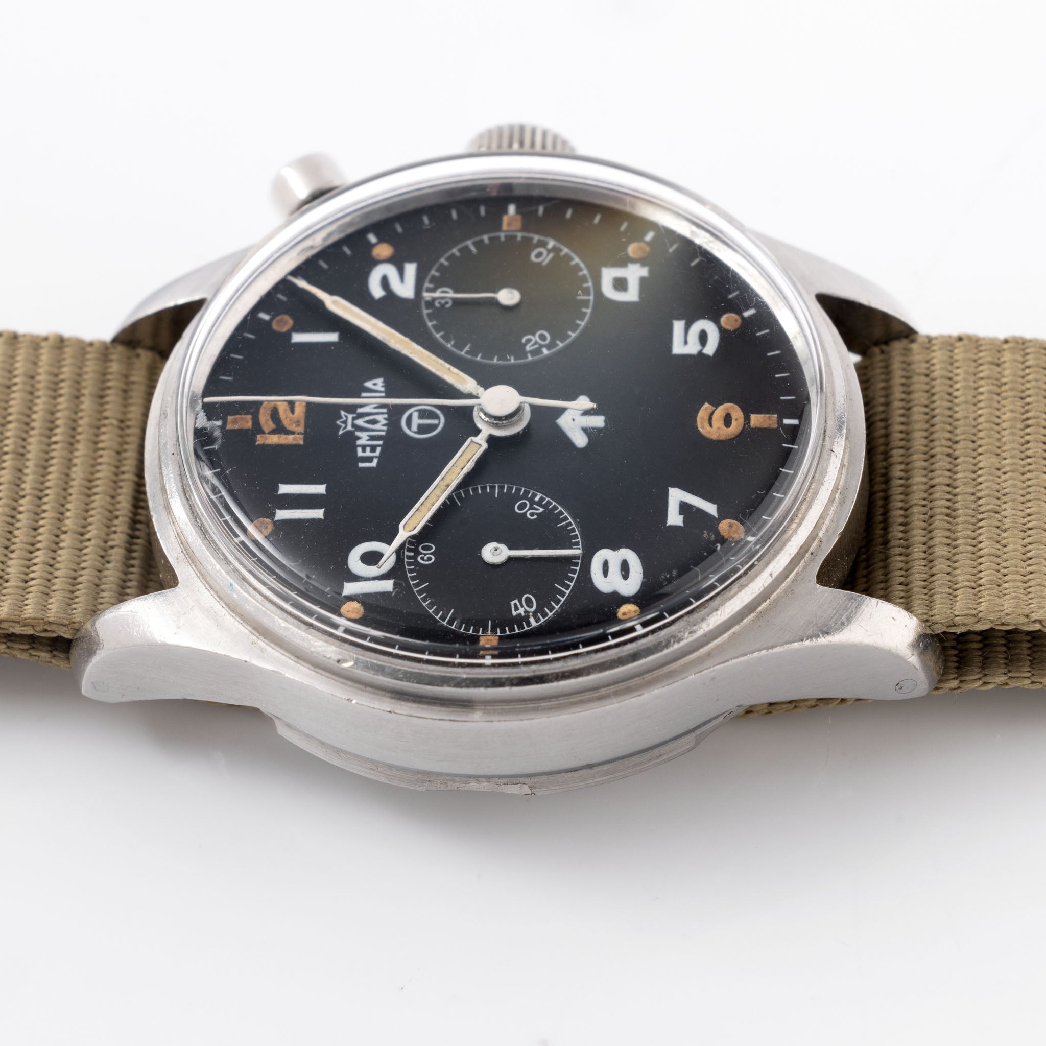 Lemania Military Mono Pusher Chronograph Black Dial, Second Series for British Armed Forces