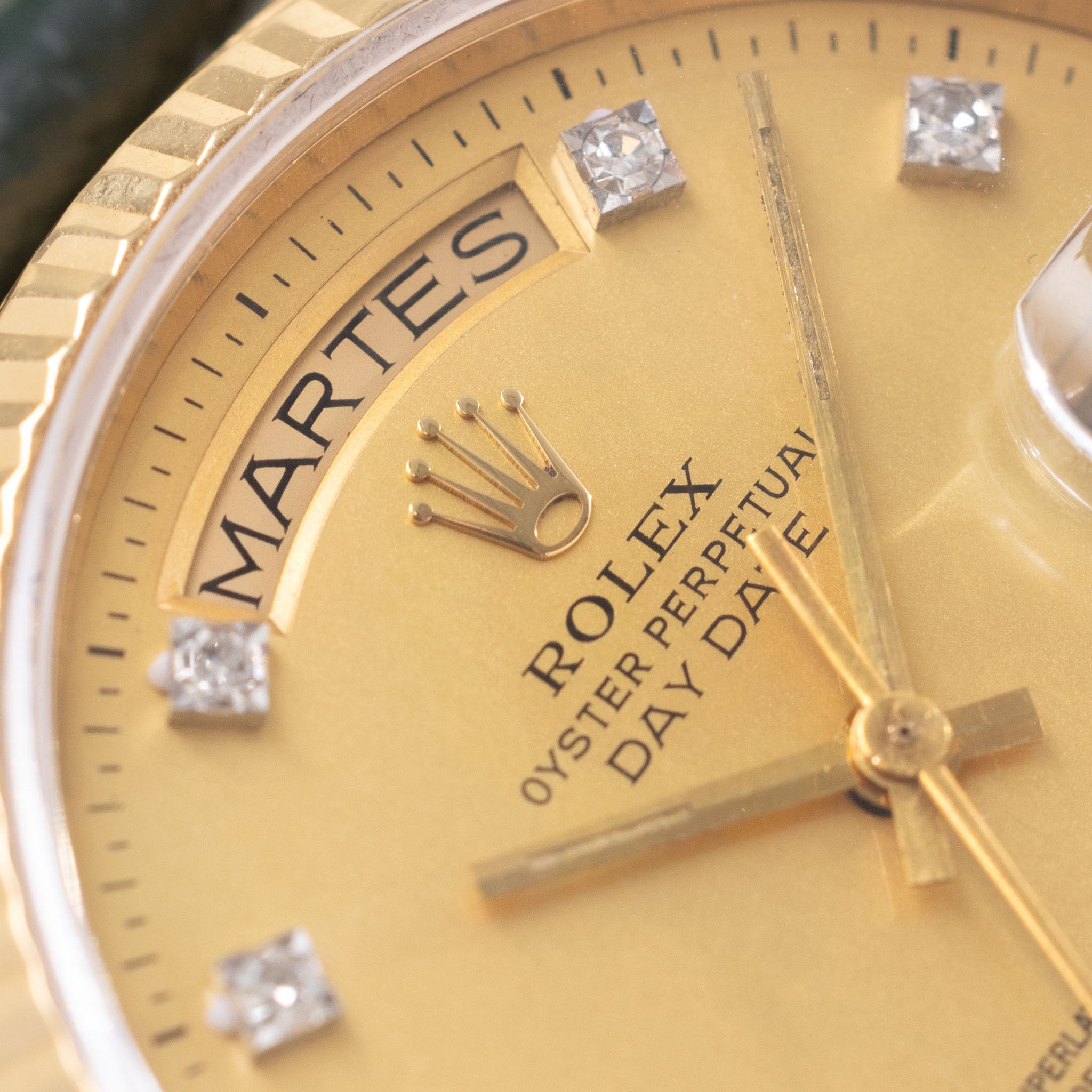 Rolex Day-Date Vertical-Brushed Lemon Diamond Dial Ref. 18038 with Original Punched Warranty Paper