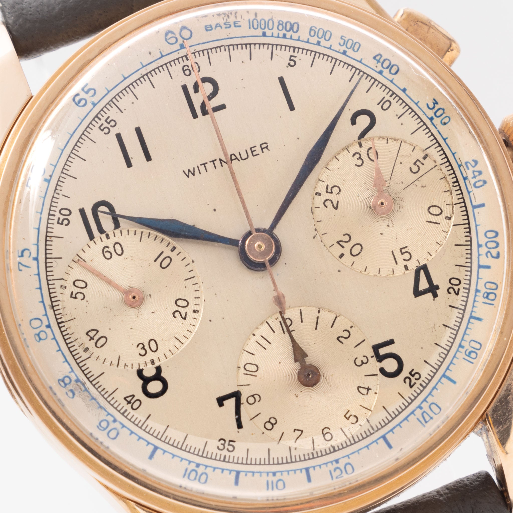 Wittnauer Chronograph Silver Dial Valjoux 21 Movement in 18k Pink Gold