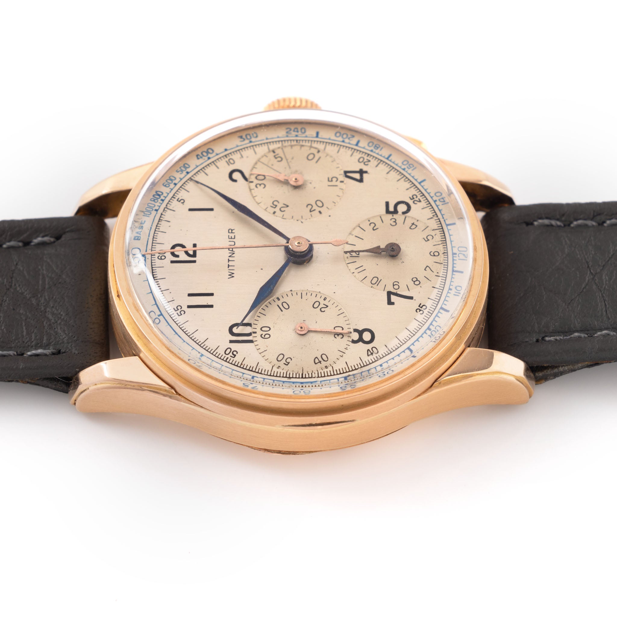 Wittnauer Chronograph Silver Dial Valjoux 21 Movement in 18k Pink Gold