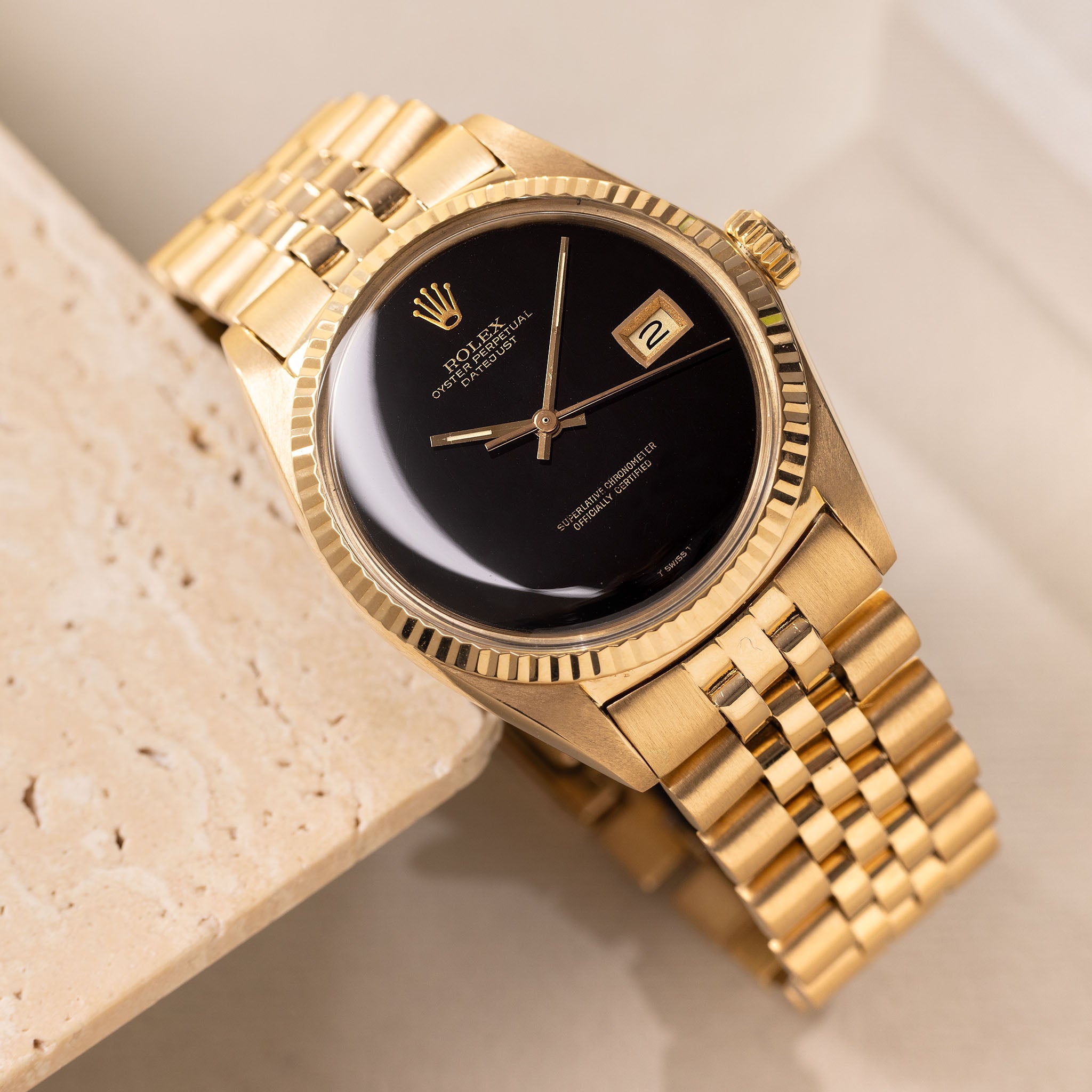 Rolex Datejust Onyx Dial in 18k Yellow Gold Ref. 1601/8