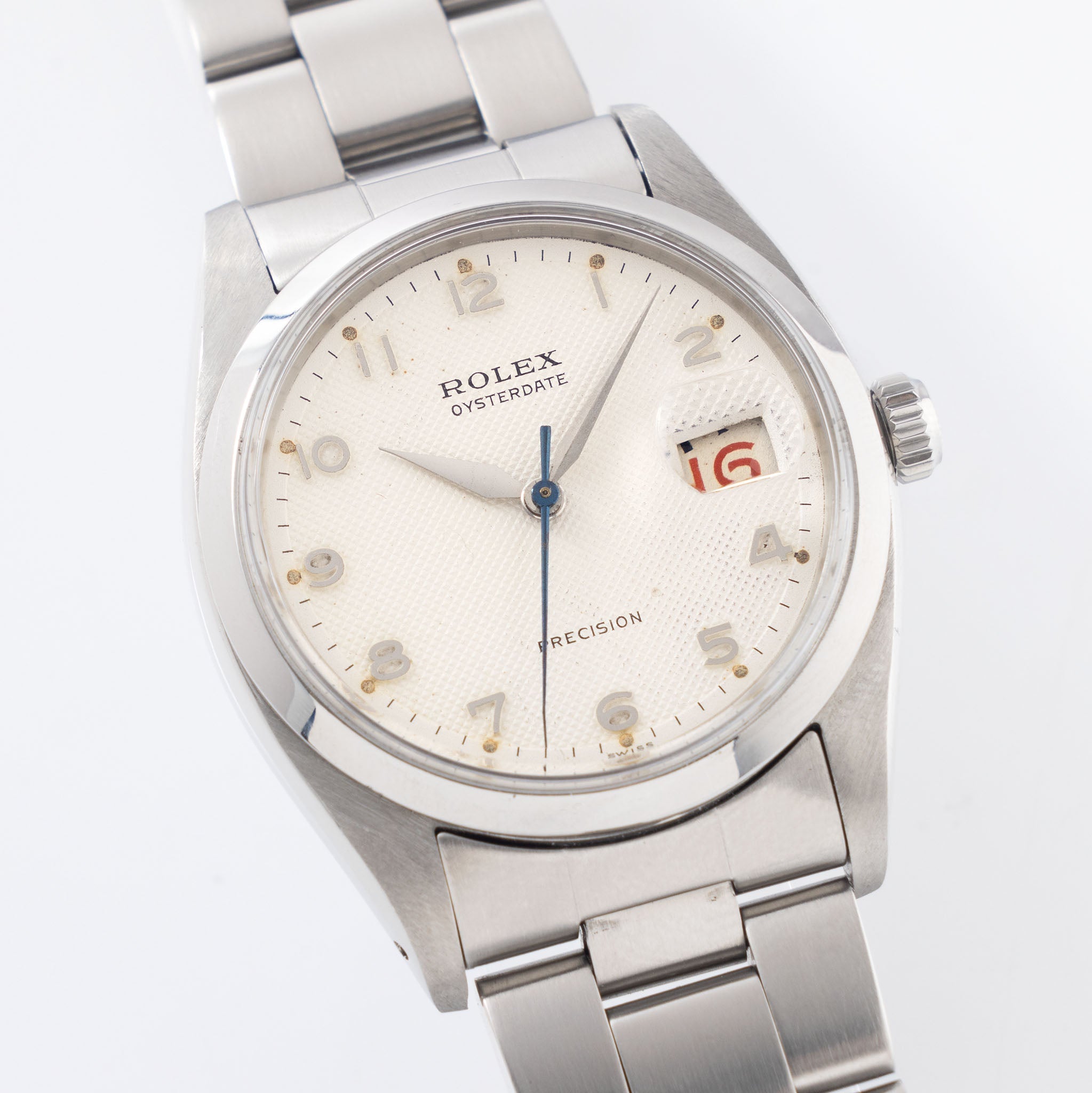 Rolex Oysterdate Precision Arabic Numerals White Waffle Dial Ref. 6494