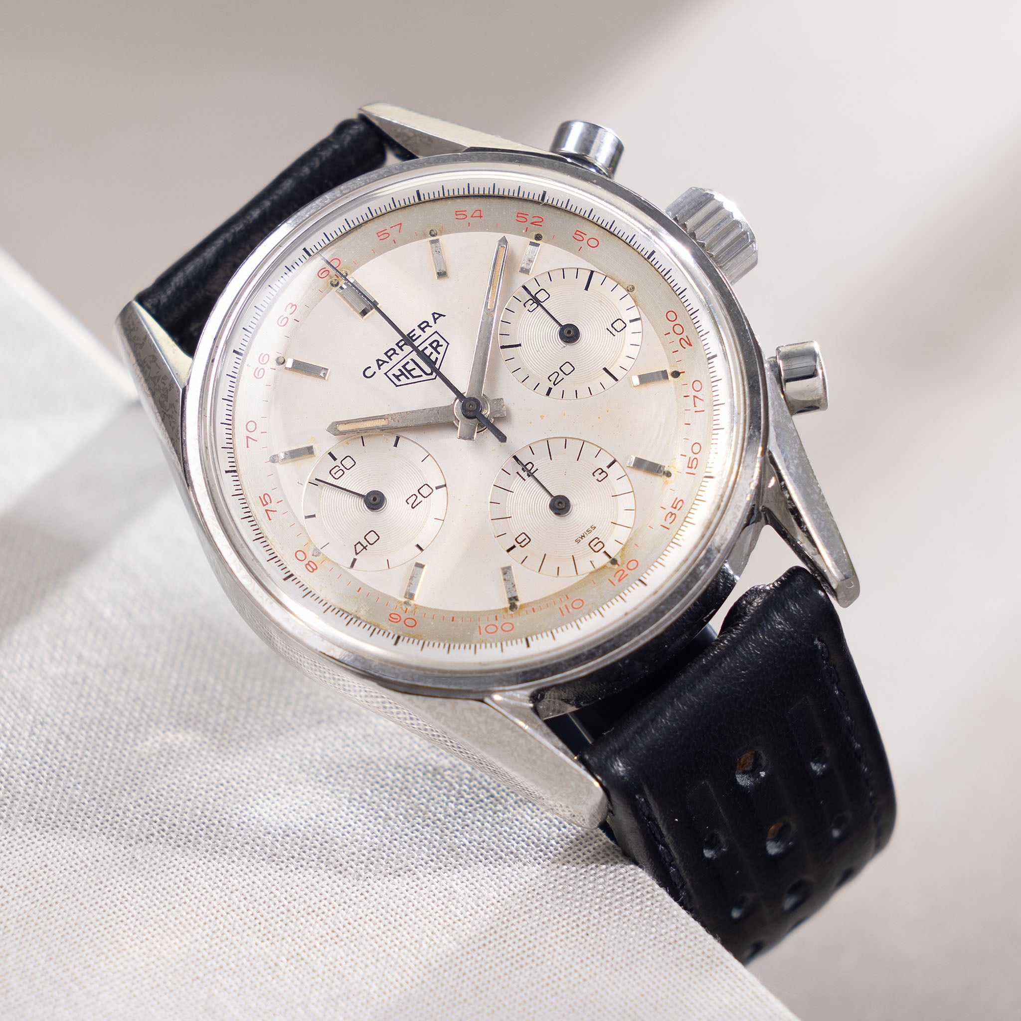 Heuer Carrera 12 Silver Dial "Red Tachy" Ref. 2447