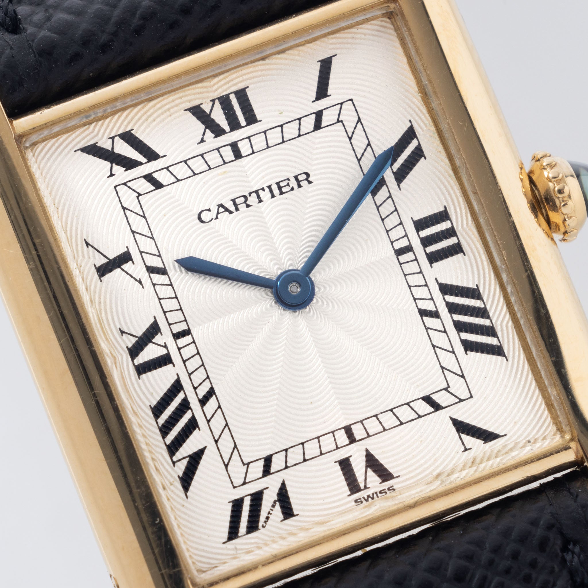 Cartier Tank Louis Manual Wound Ultra Thin in 18K Yellow Gold Silver "Guilloché" Dial Ref. 96065