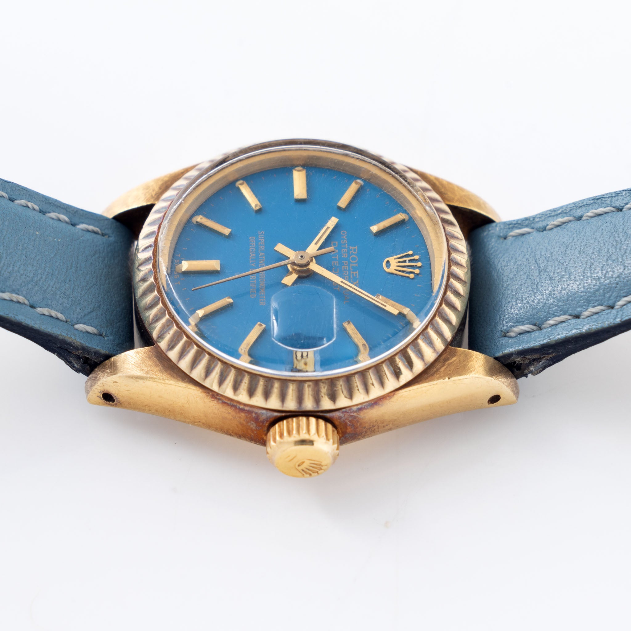 Rolex Datejust ref. 6917 Ladysize "Baby Blue Stella Dial" in 18K Yellow Gold