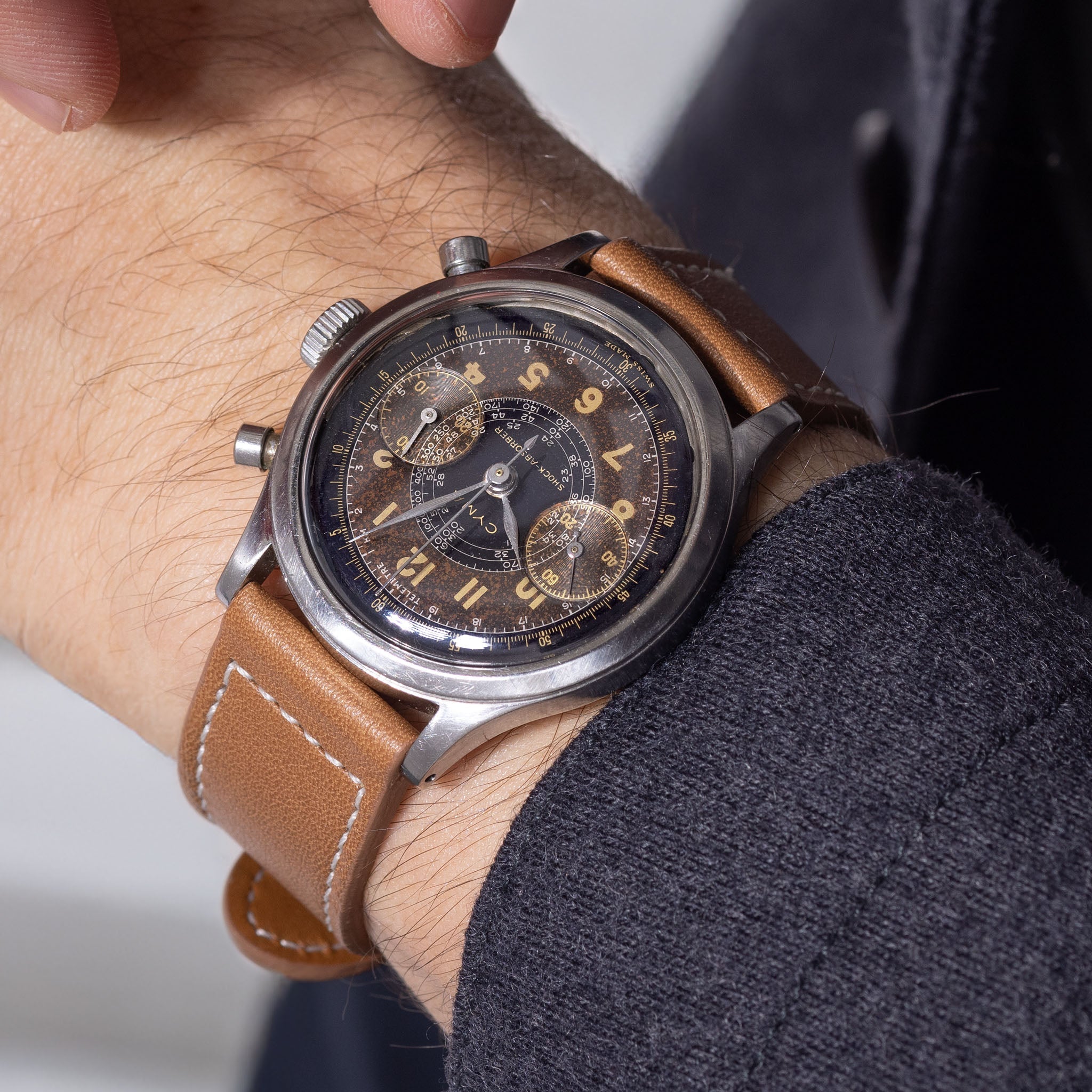 Cyma chronograph two tone tropical dial "clamshell " case - incoming