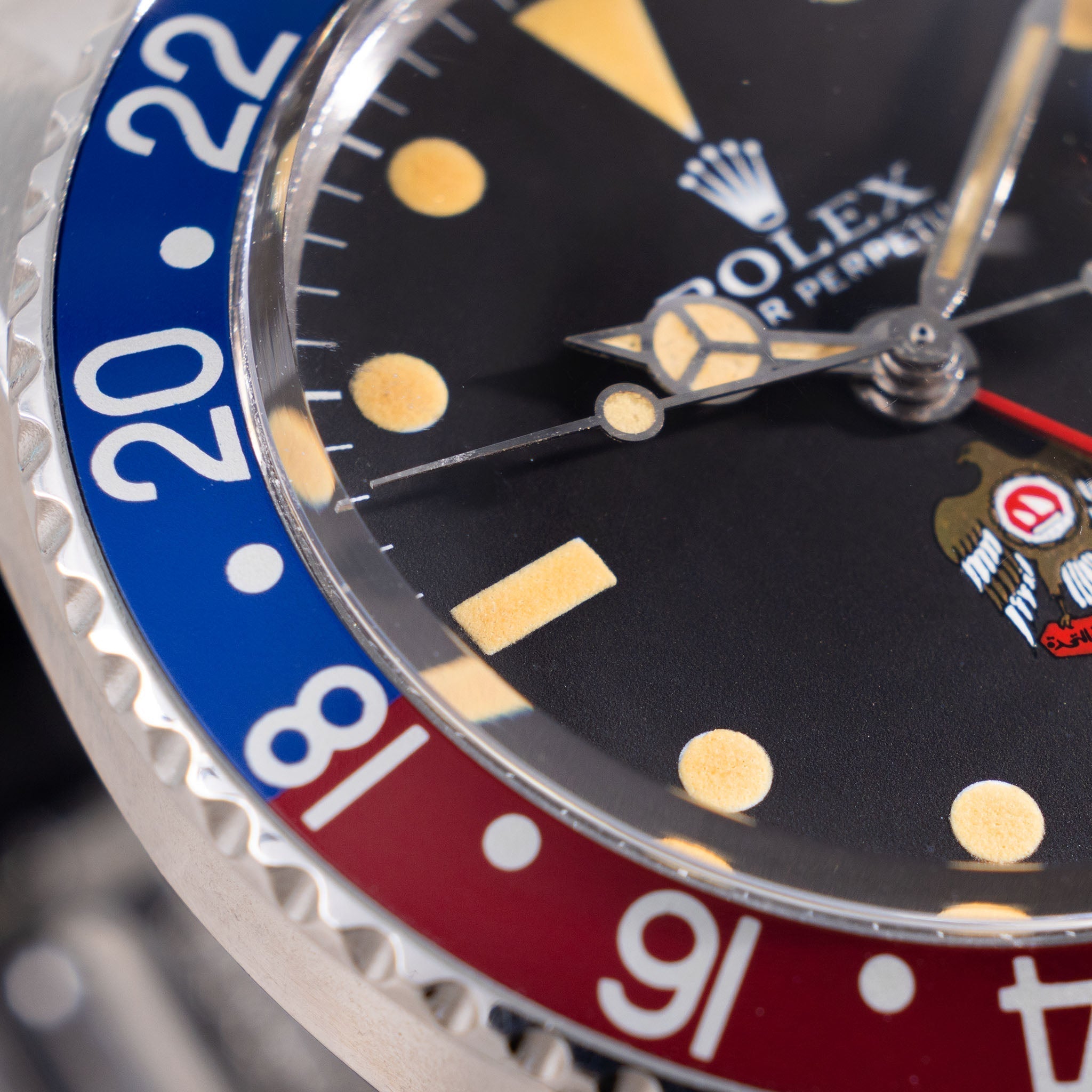 Rolex GMT-Master 1675 UAE ministry of Defence/ Quraysh Hawk logo dial with Rolex Geneva service papers