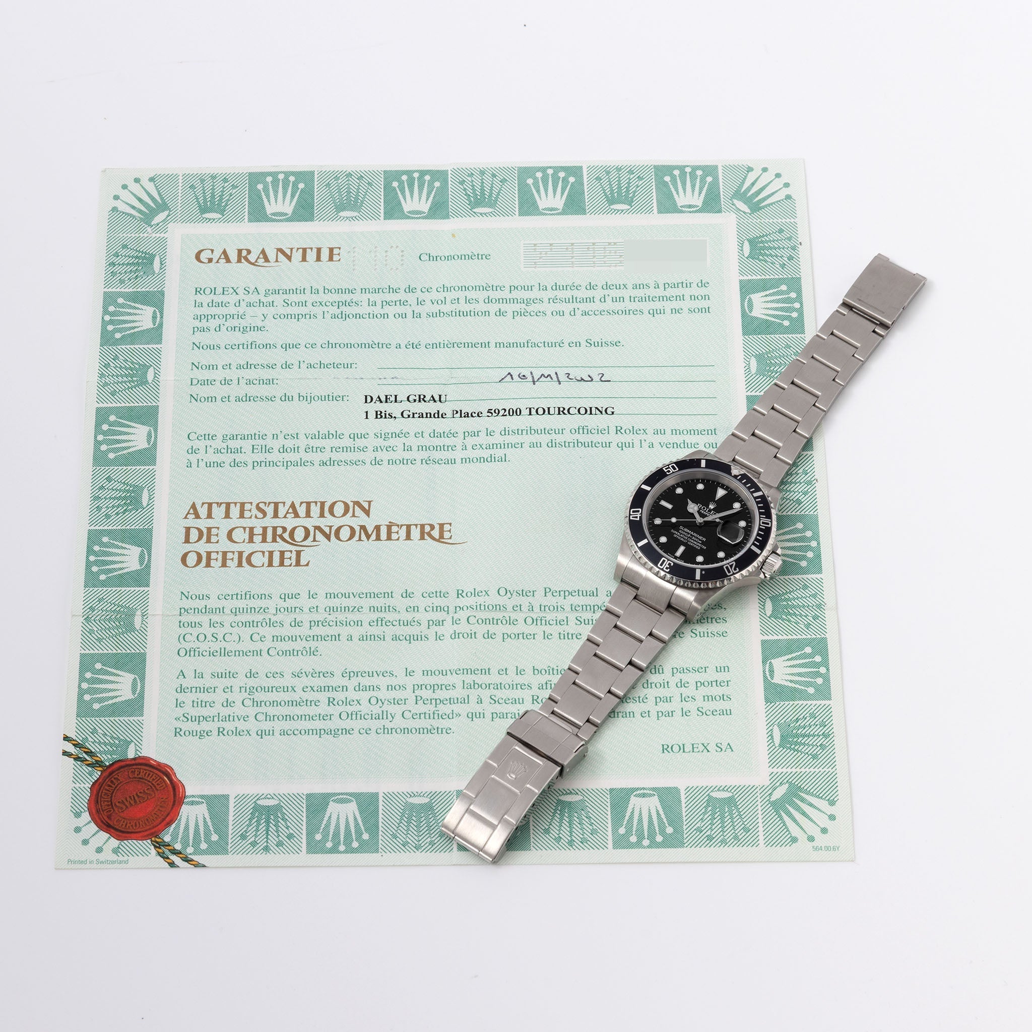 Rolex Submariner Date Ref. 16610 "Swiss Made" Dial with Warranty Paper