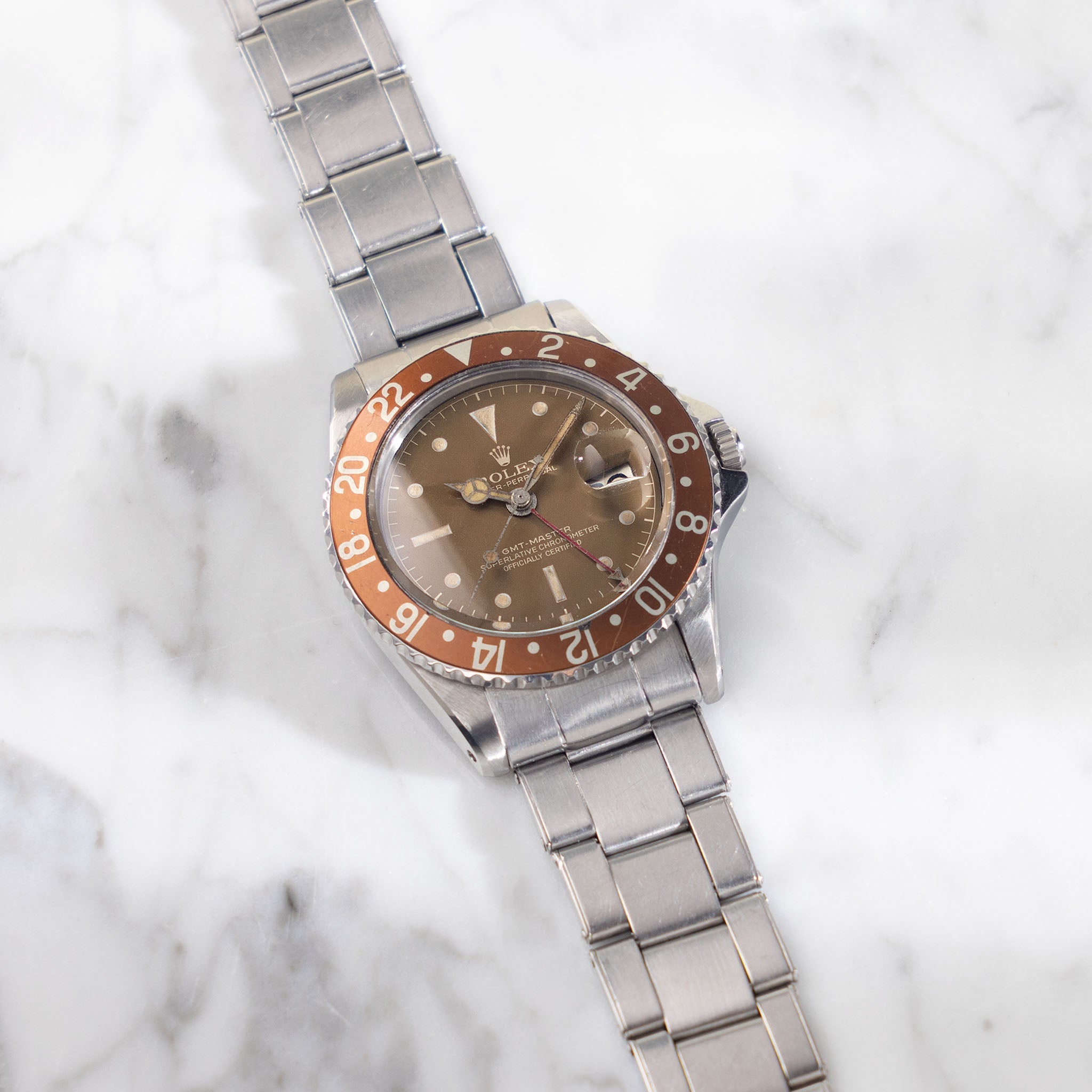 Rolex GMT-Master 1675 Caramel Tropical Gilt Chapter Ring Dial PCG Case