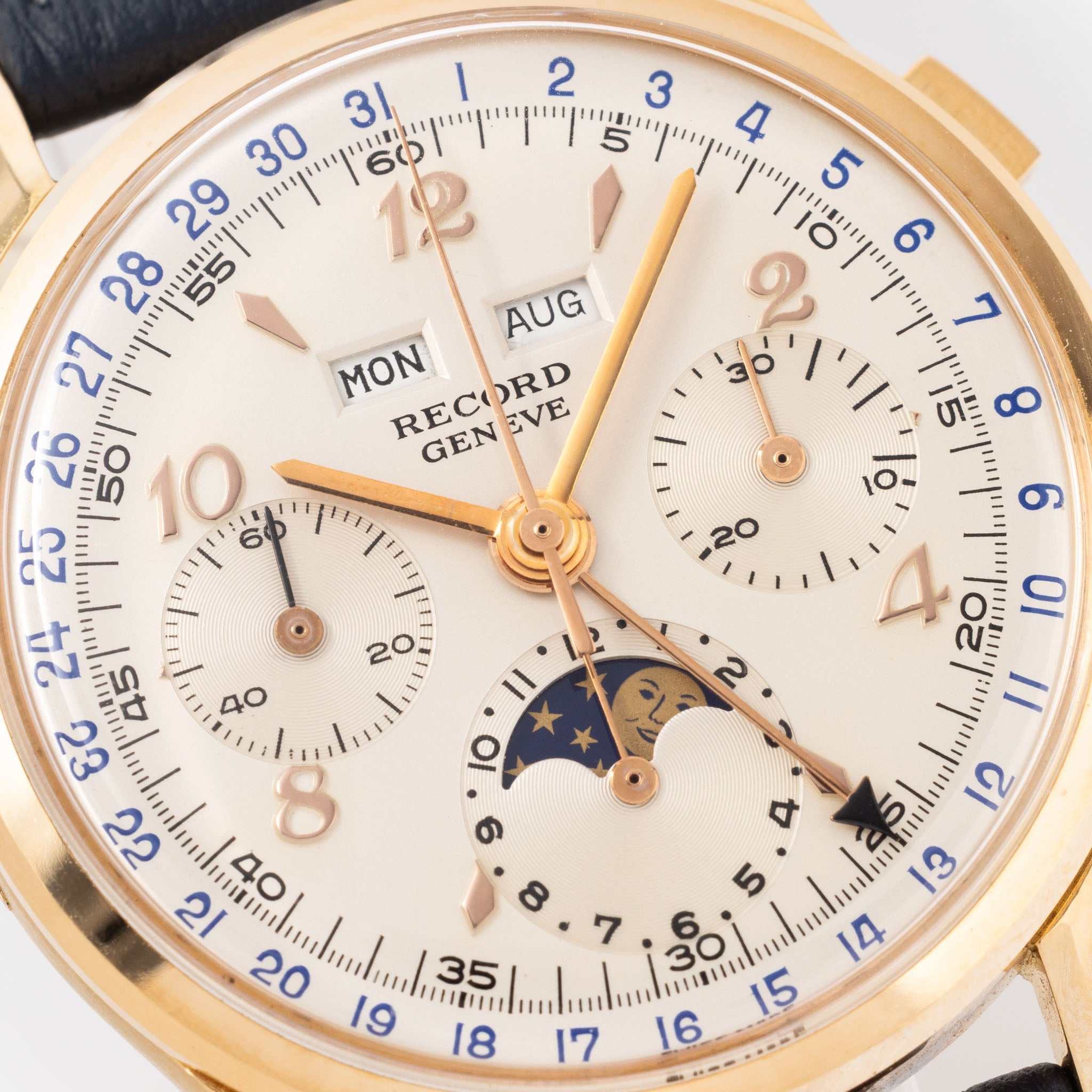 Record Geneve Triple Date Moonphase Chronograph Valjoux 88 in 18 k yellow gold