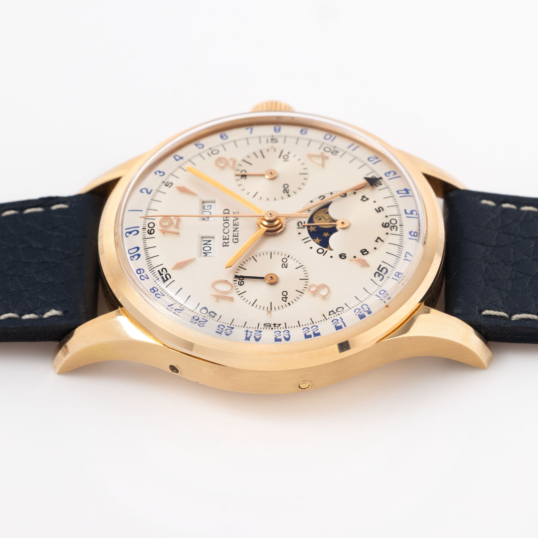 Record Geneve Triple Date Moonphase Chronograph Valjoux 88 in 18 k yellow gold