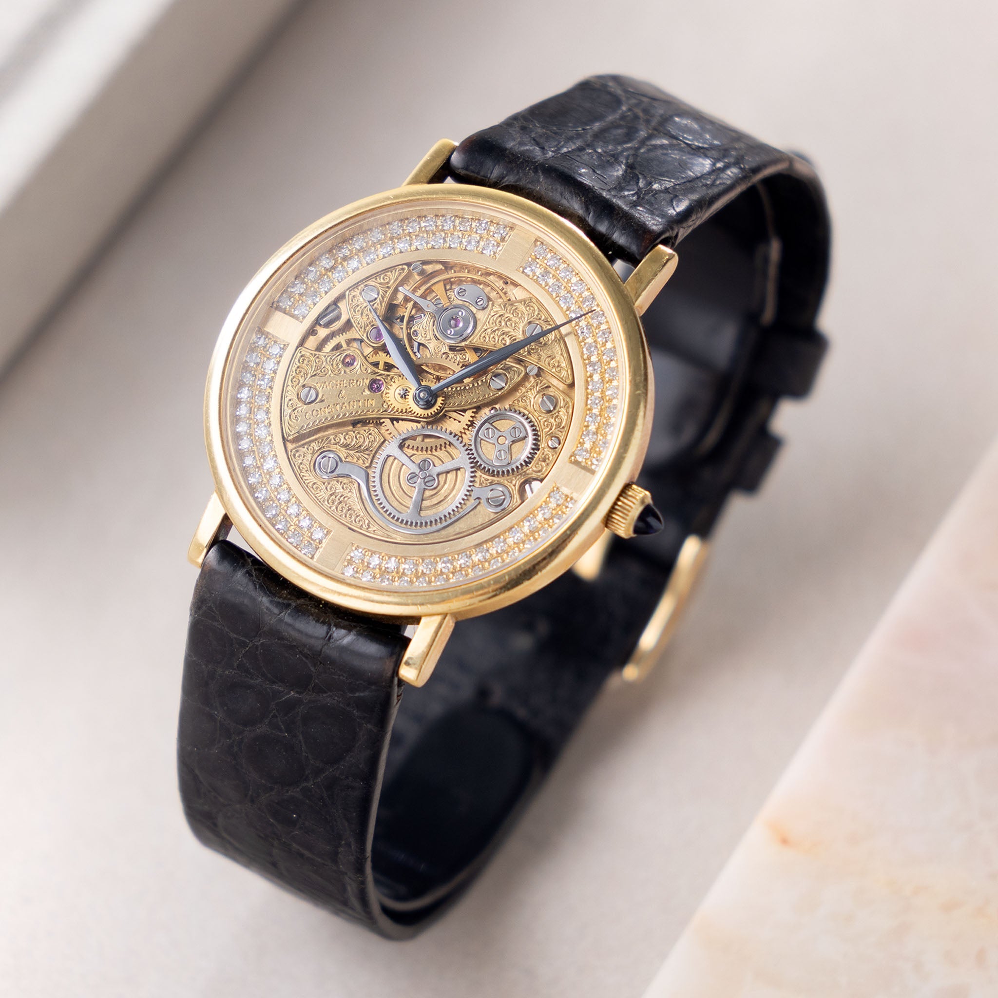Vacheron Constantin "Skeleton " Engraved diamond set Dresswatch in 18k yellow gold ref. 36004