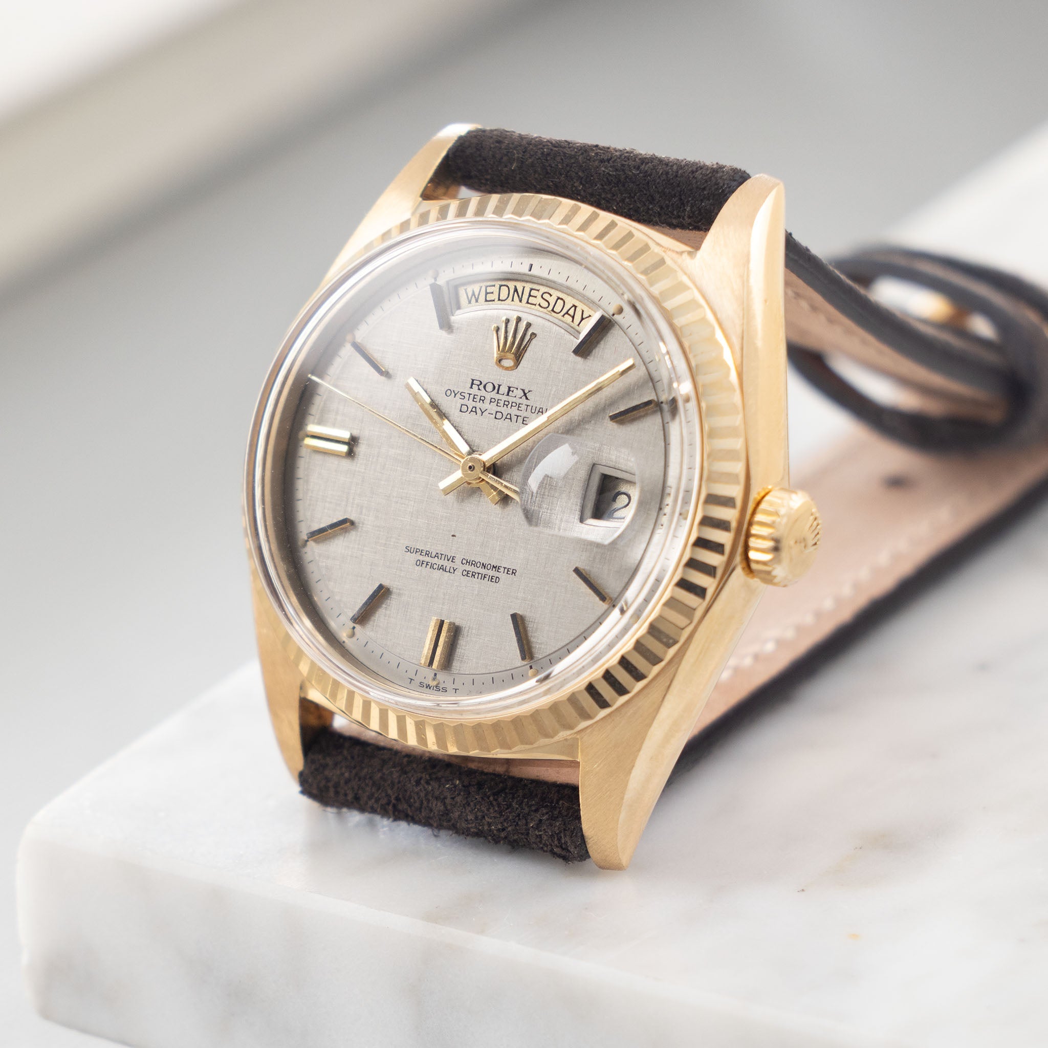 Rolex Day-Date 1803 Warm Grey Linen Dial in 18k Yellow Gold