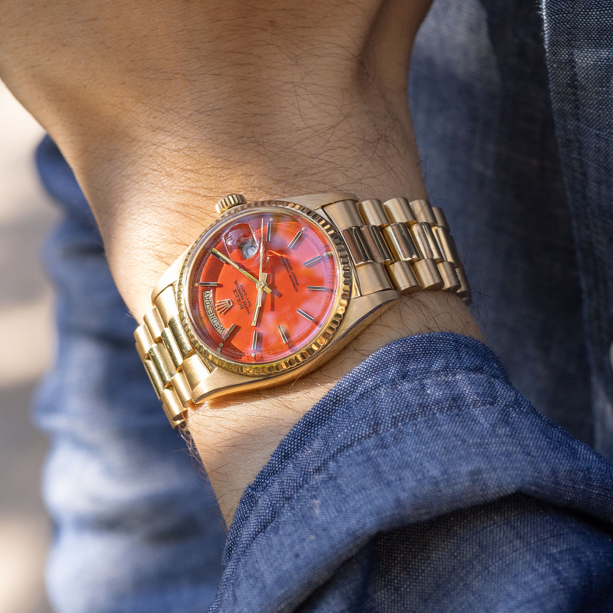 Rolex Day-Date 1803 Orange Stella Dial in 18k Yellow Gold