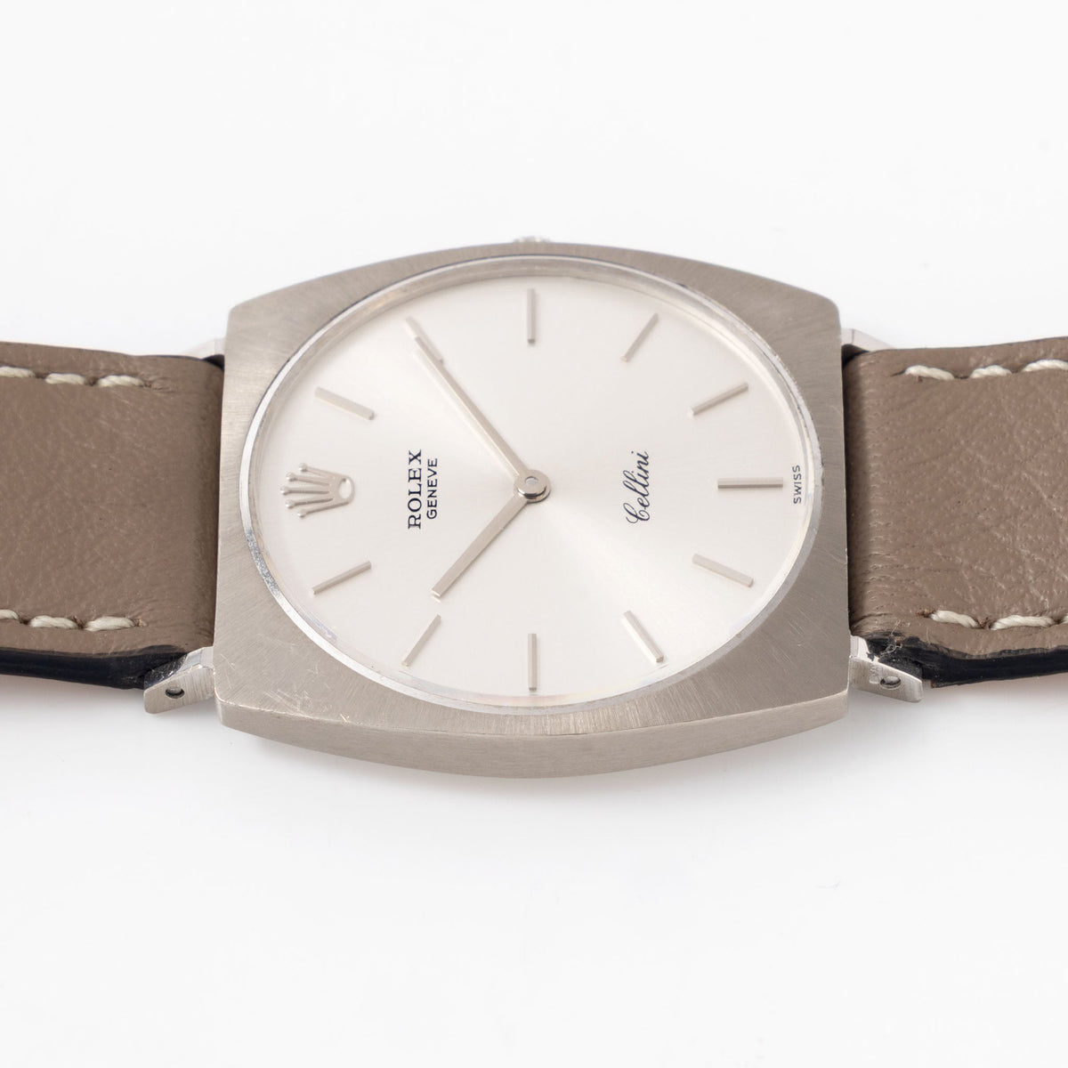 Rolex Cellini silver soleil dial in 18 k white gold ref 3747
