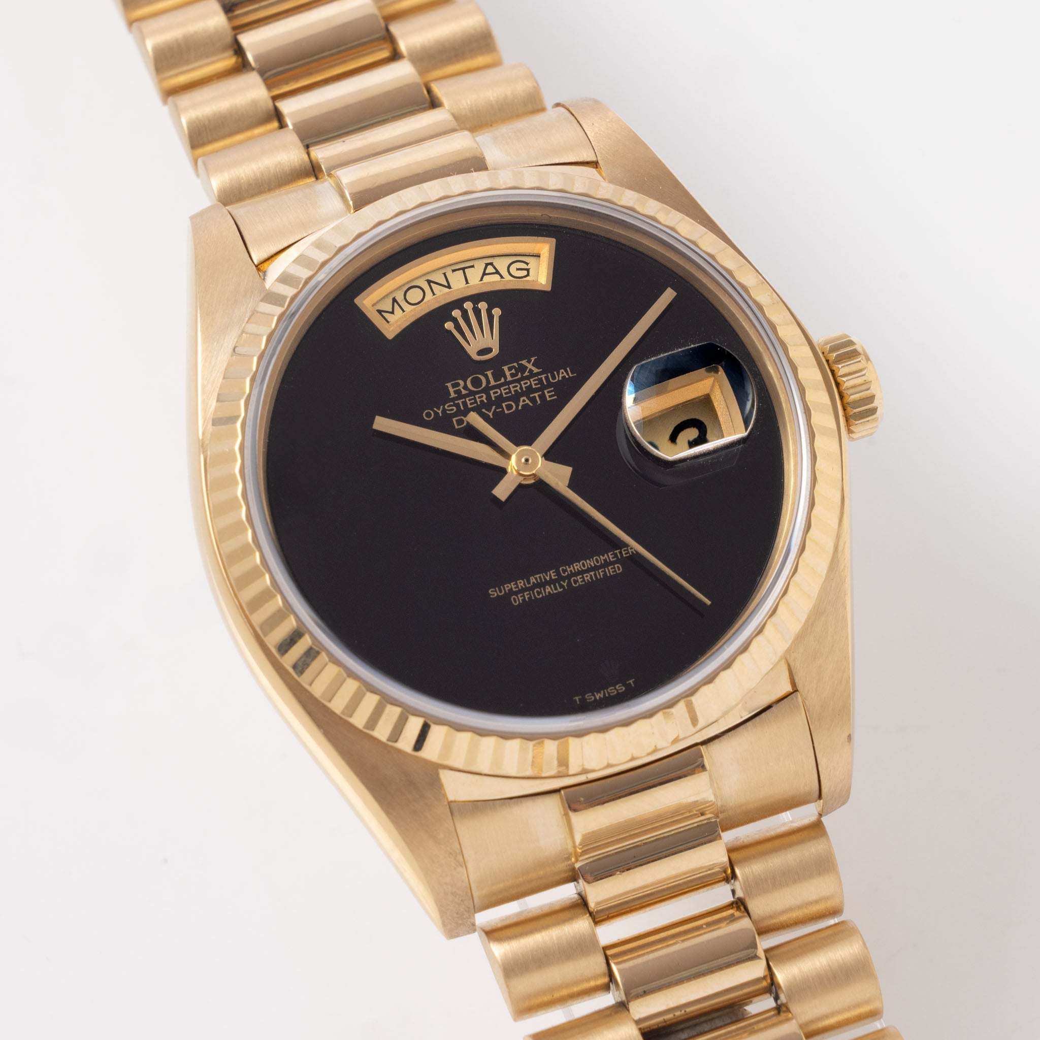 Rolex Day-Date Onyx T Swiss T Dial ref. 18038 in 18k Yellow Gold