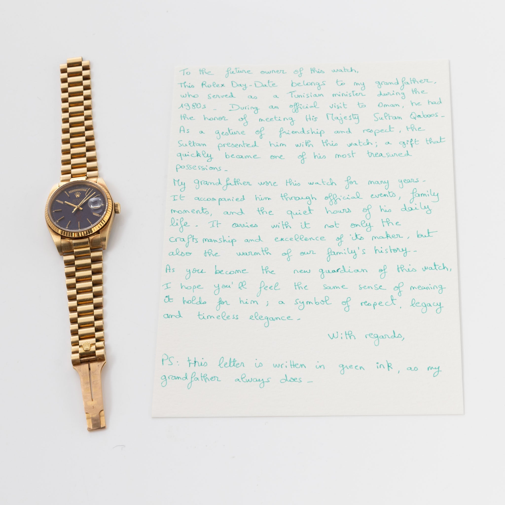 Rolex Day-Date 18038 Purple  Khanjar dial from original owner’s family with Provenance