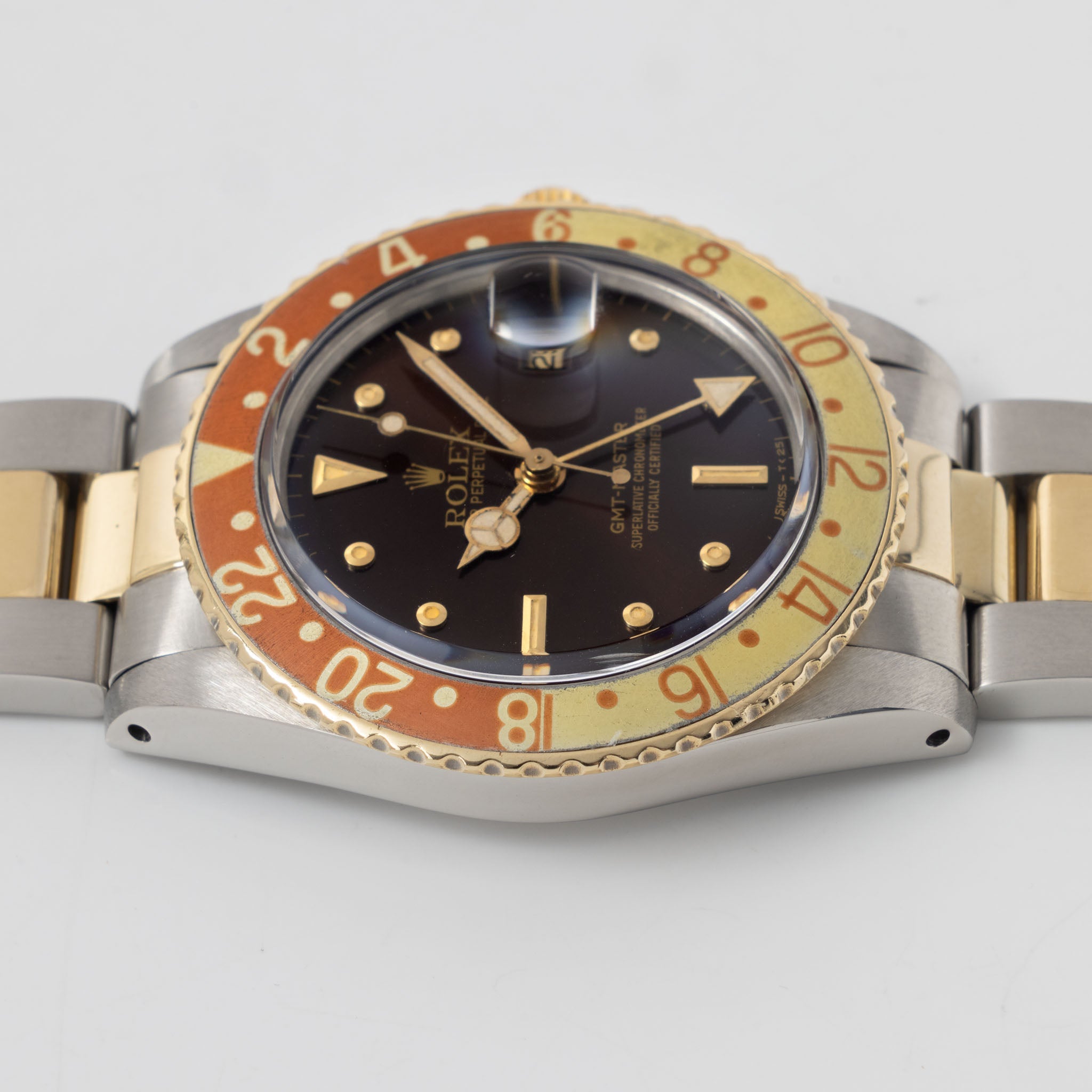 Rolex Gmt-master steel and gold Brown nipple  dial box and punched  paper set ref 16753 