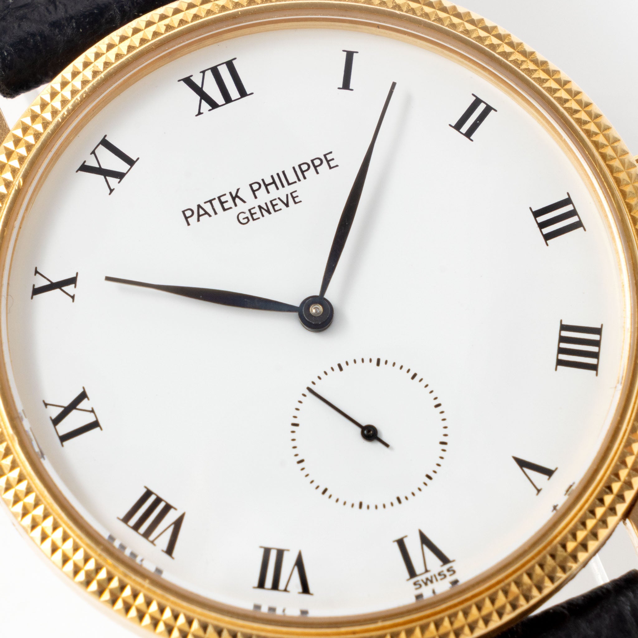 Patek Calatrava Porcelain dial , Clous de Paris 18k yellow gold case with extract from the  archives ref 3919