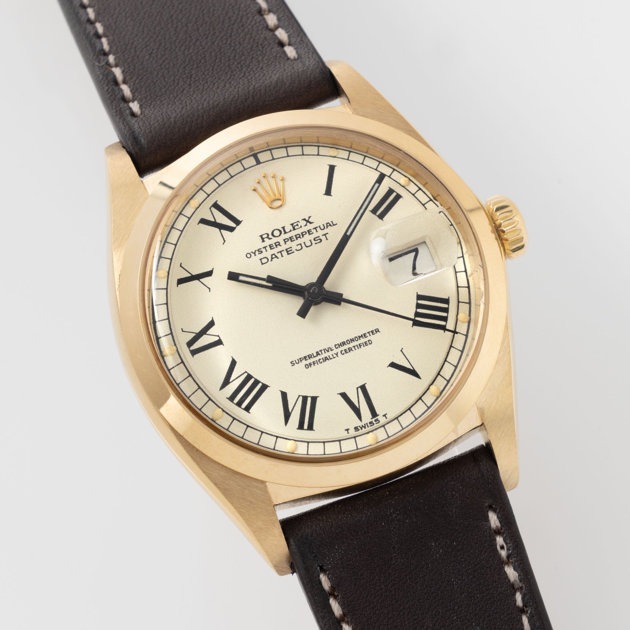 Rolex Datejust 1600/8 Cream Buckley Dial in 18k Yellow Gold