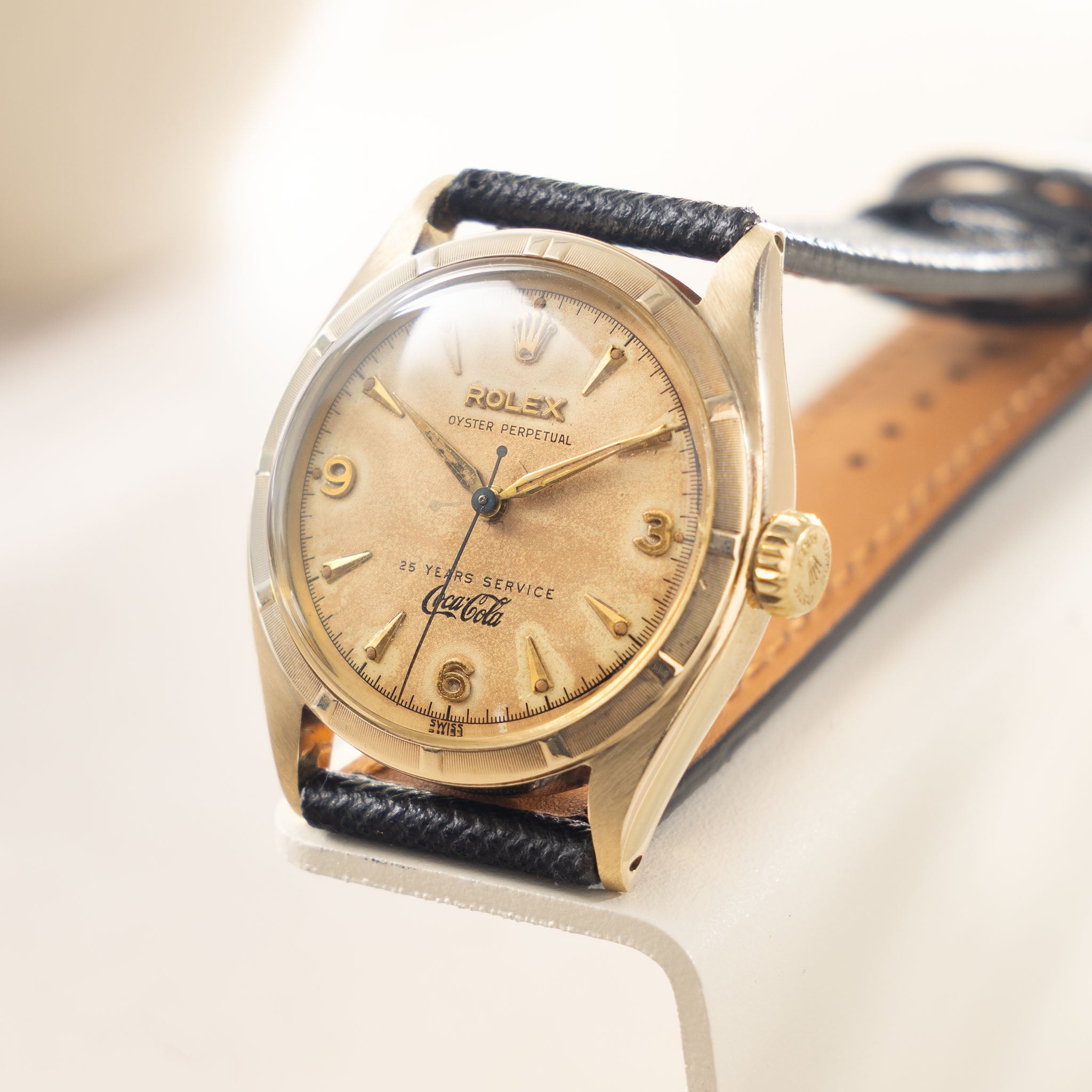 Rolex Oyster Perpetual "25 Year Coca Cola  Service”  Ref 6085 in 14 k Yellow Gold