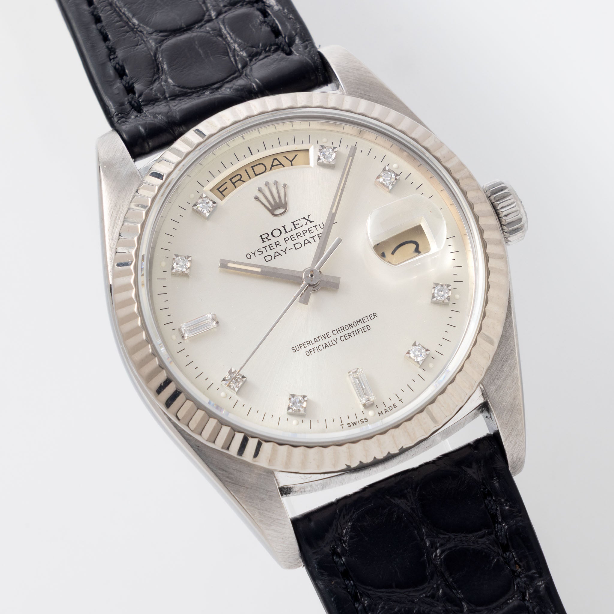 Rolex Day-Date 18039 Silver Diamond Dial in 18k White Gold