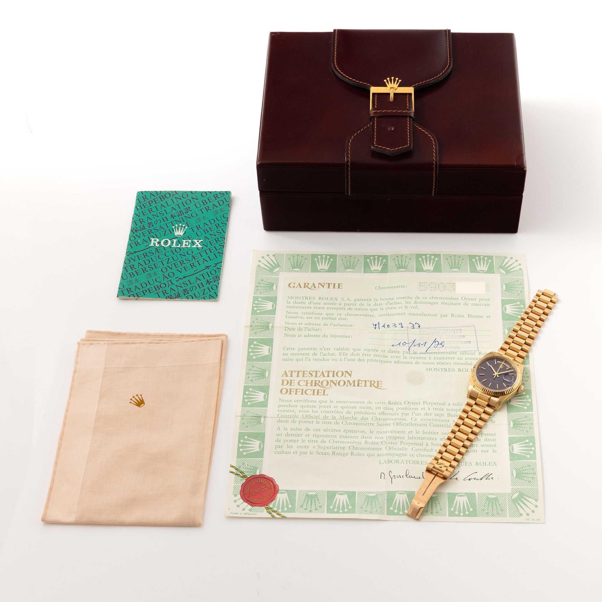 Rolex Day-Date 18038 Purple Jubilee Dial Box and Papers French Hallmarks