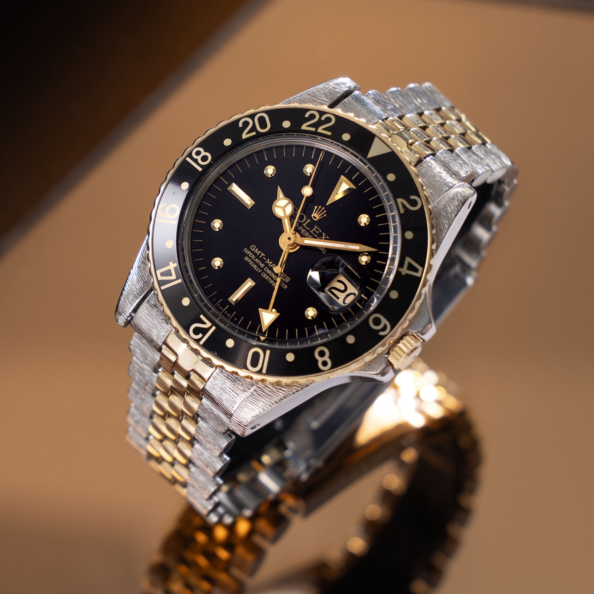 Rolex GMT-master 1675/3 Black Nipple Dial Steel and Gold "John Bull" Finish