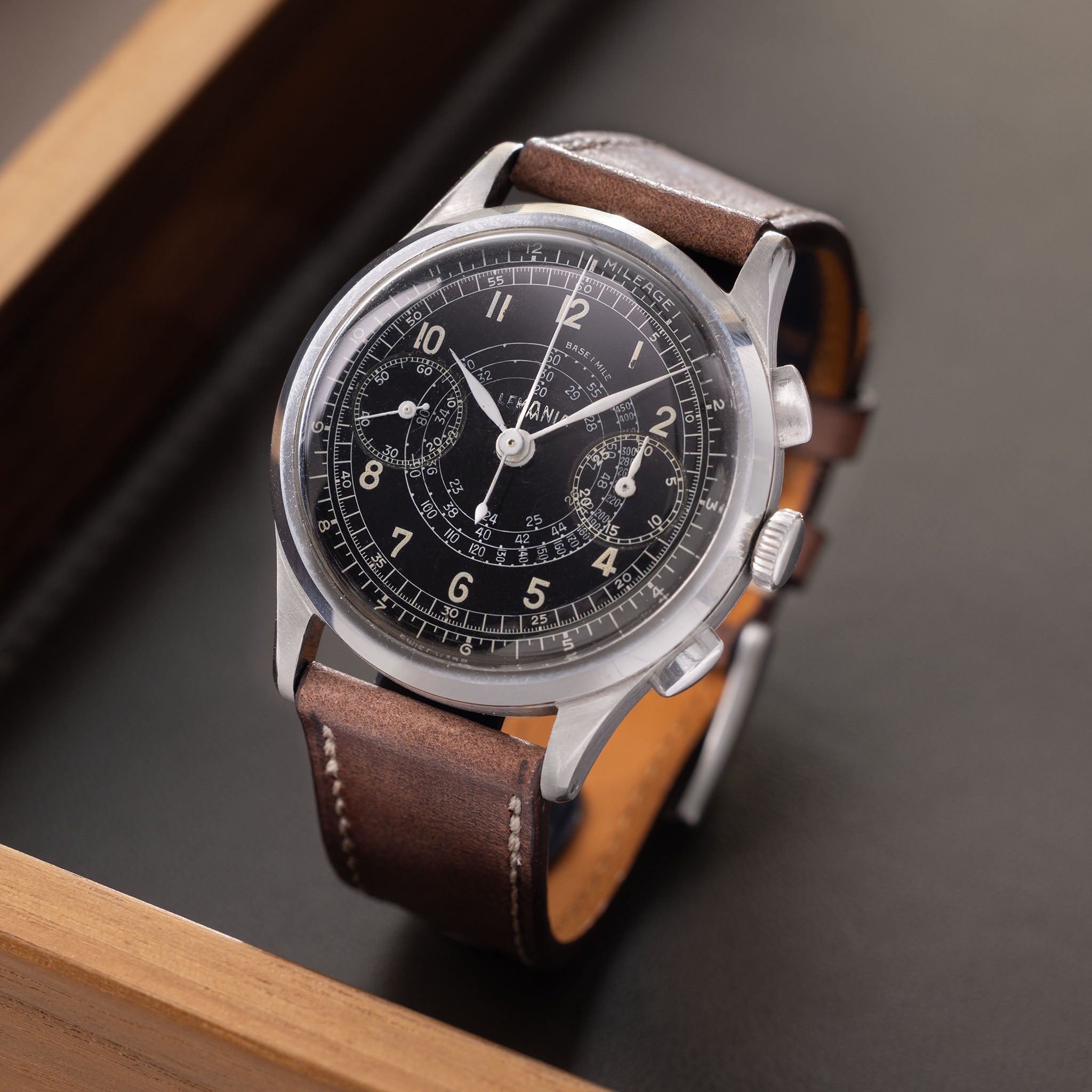 Lemania Chronograph cal 28.9 Black Military Dial