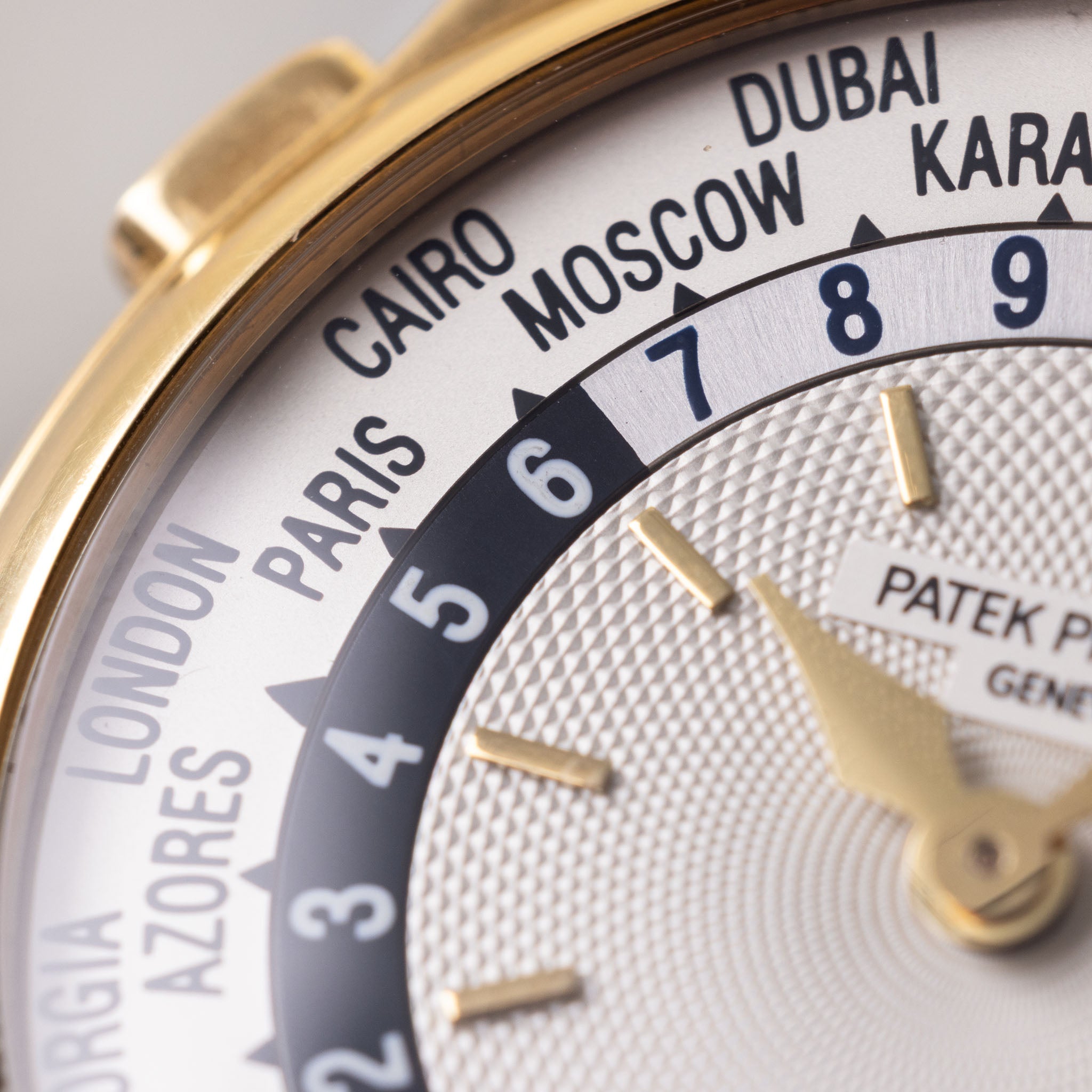 Patek Philippe World Time 5110J Guilloche Dial in 18k Yellow Gold with Extract of the Archives 
