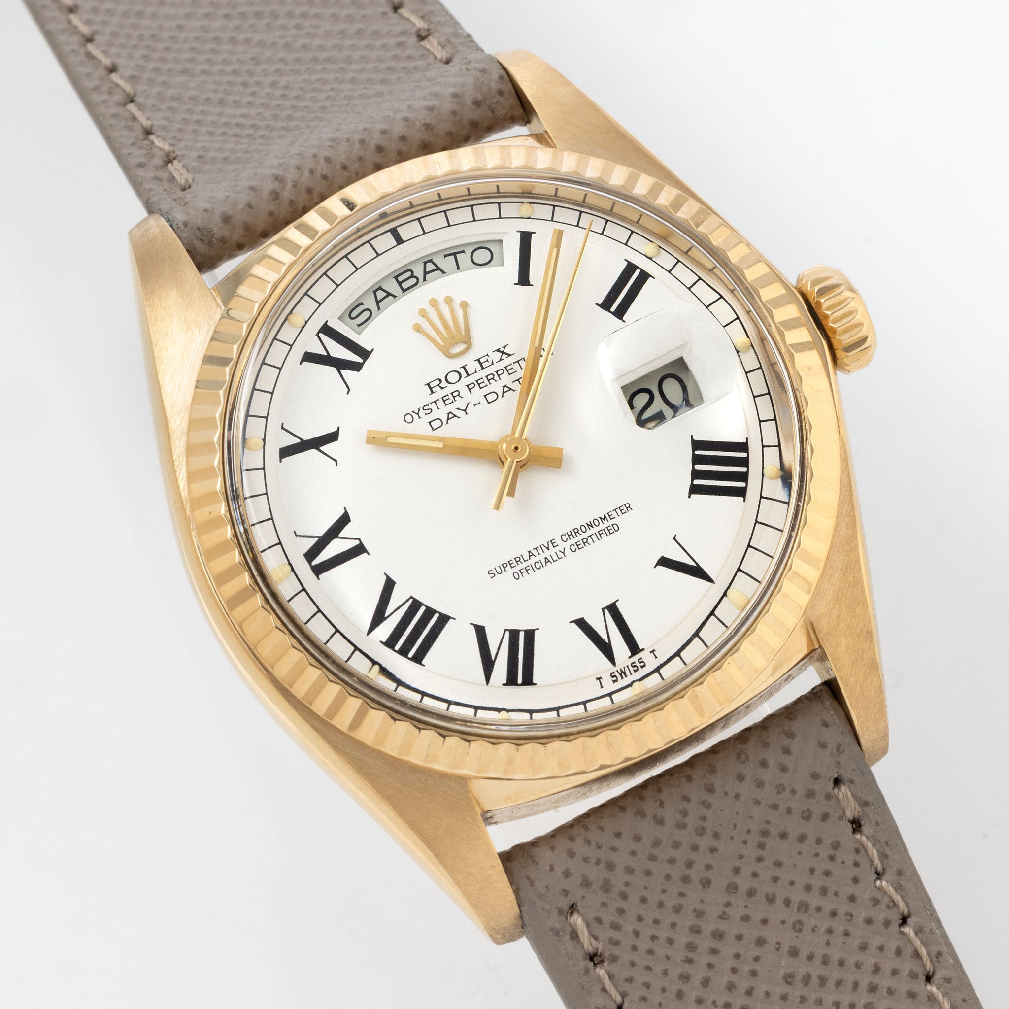 Rolex Day-Date 1803 White Buckley Dial in 18k Yellow Gold