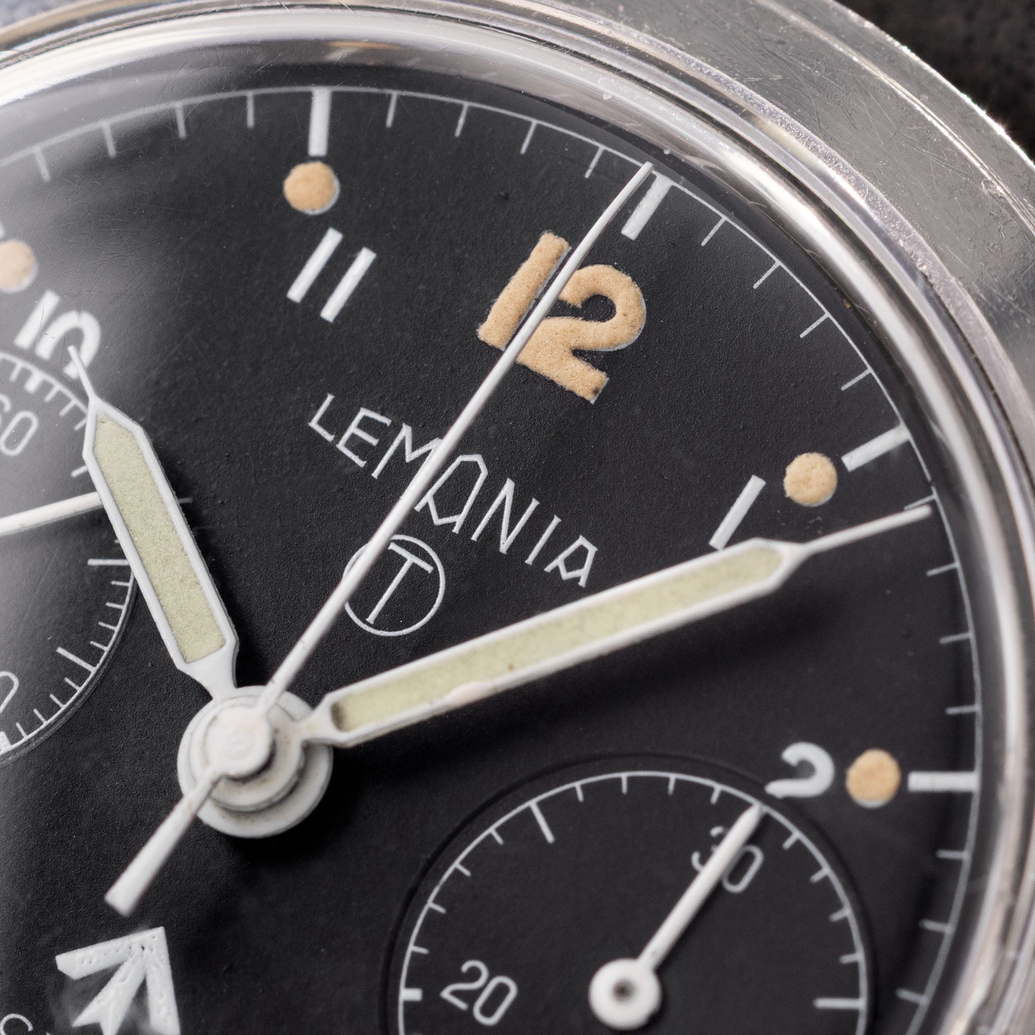 Lemania Monopusher Chronograph 6BB Asymmetric Case Military Chronograph Black Dial issued to the Royal Air Force
