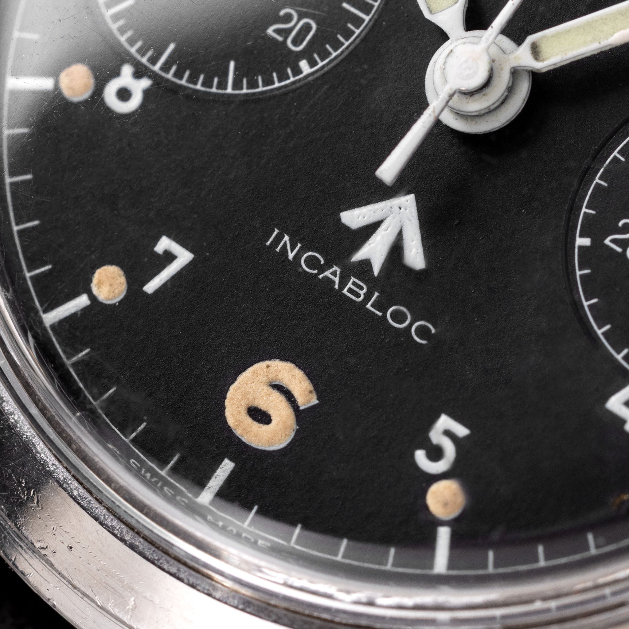 Lemania Monopusher Chronograph 6BB Asymmetric Case Military Chronograph Black Dial issued to the Royal Air Force