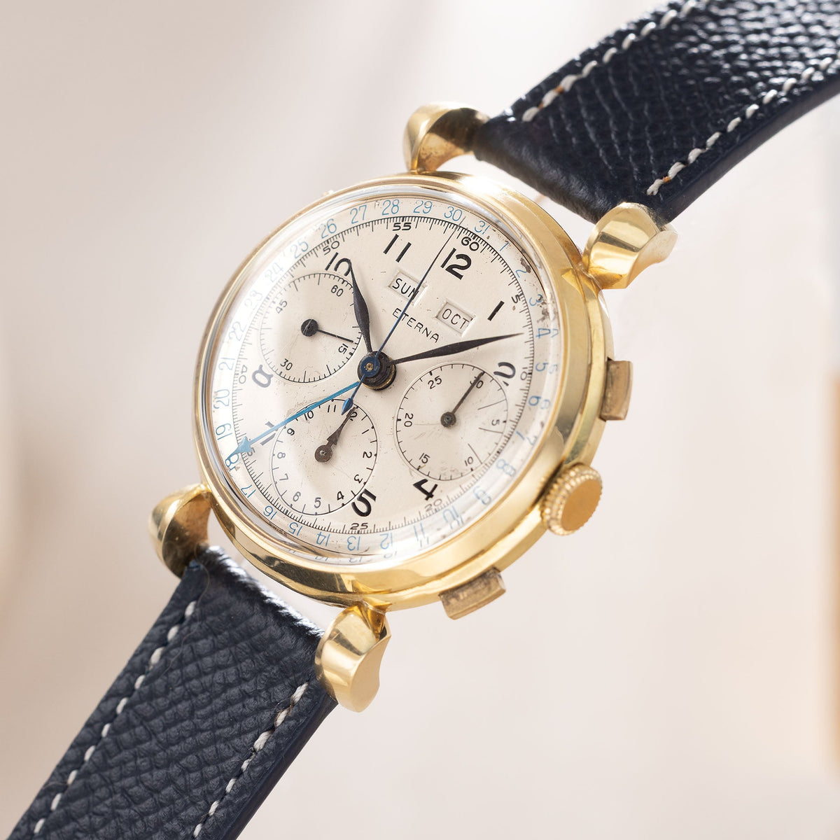 Eterna Triple Date Chronograph – 18k Yellow Gold with Sculptured Lugs and Valjoux 72C