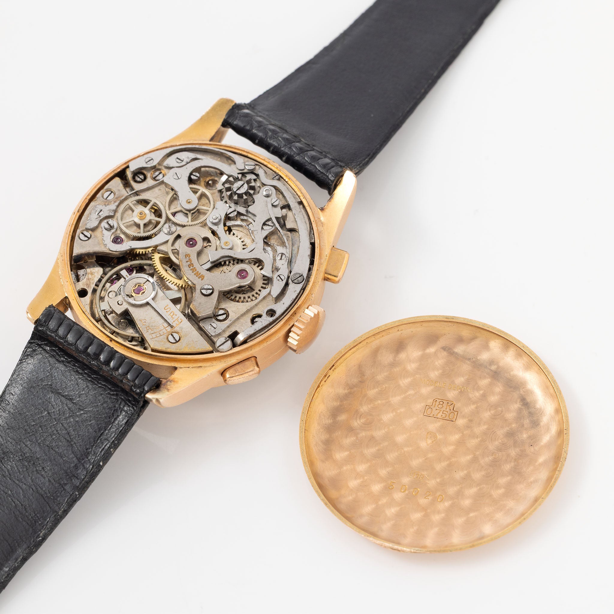 Eterna Three-Register 18k Rose Gold Chronograph Silver dial