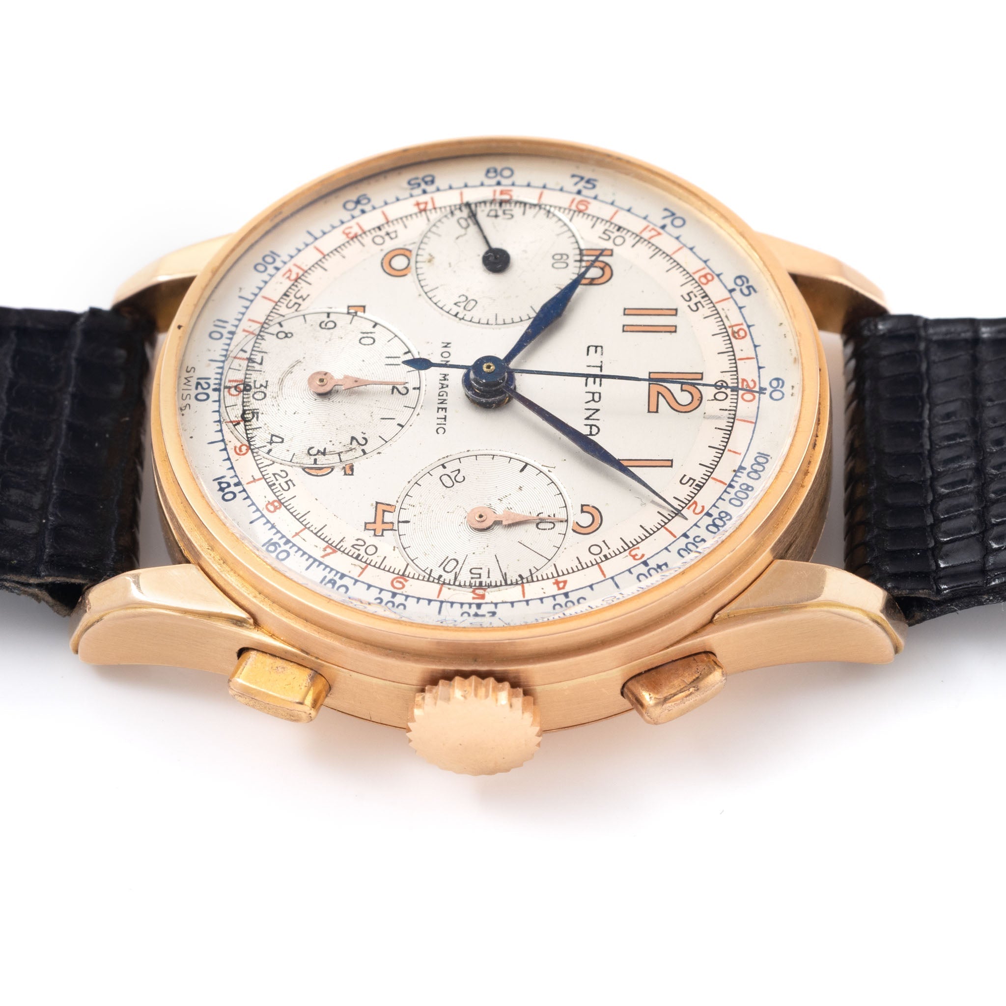 Eterna Three-Register 18k Rose Gold Chronograph Silver dial